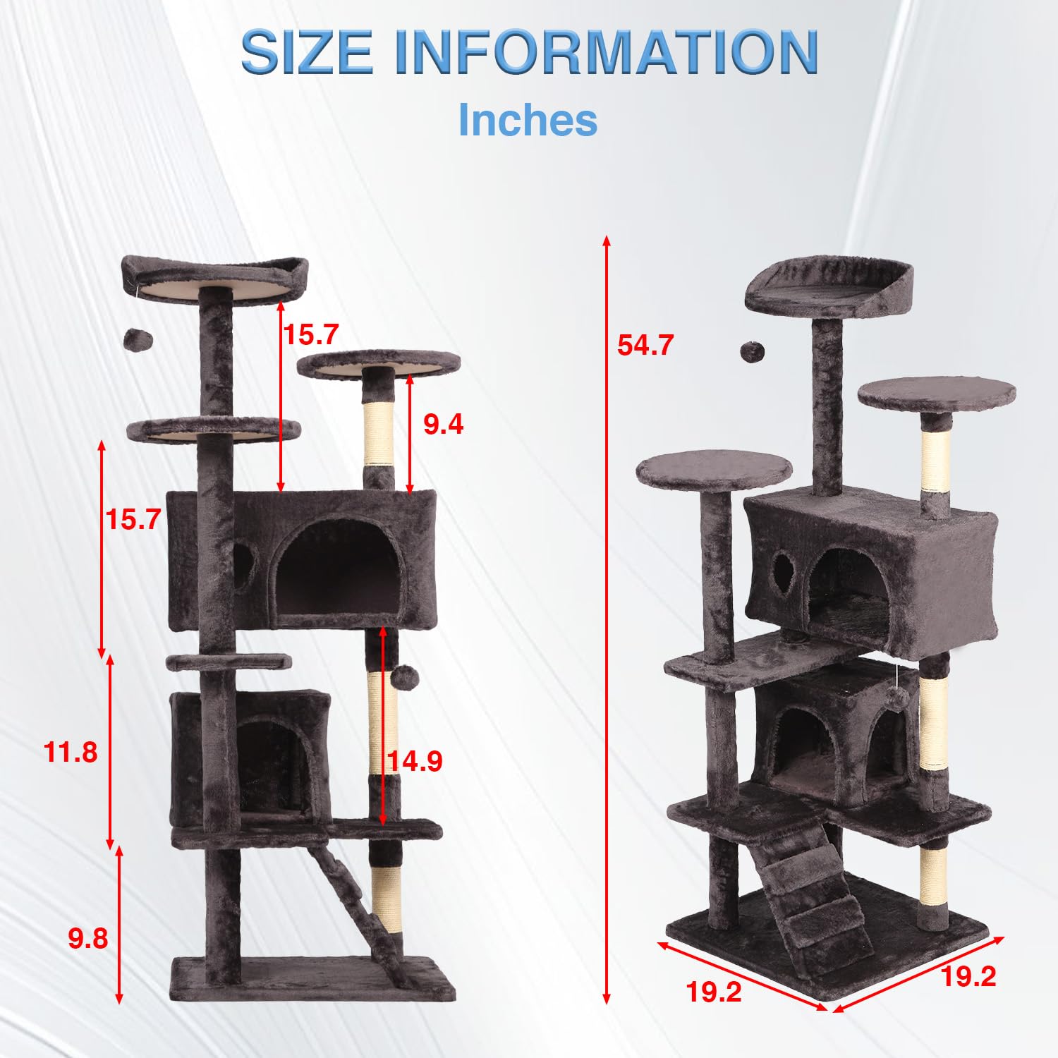 FDW | 54 Cat Tree Tower | Purple Gray | Multi-Level Indoor Activity Center with Sisal Scratching Posts, Condos, Plush Perches, H