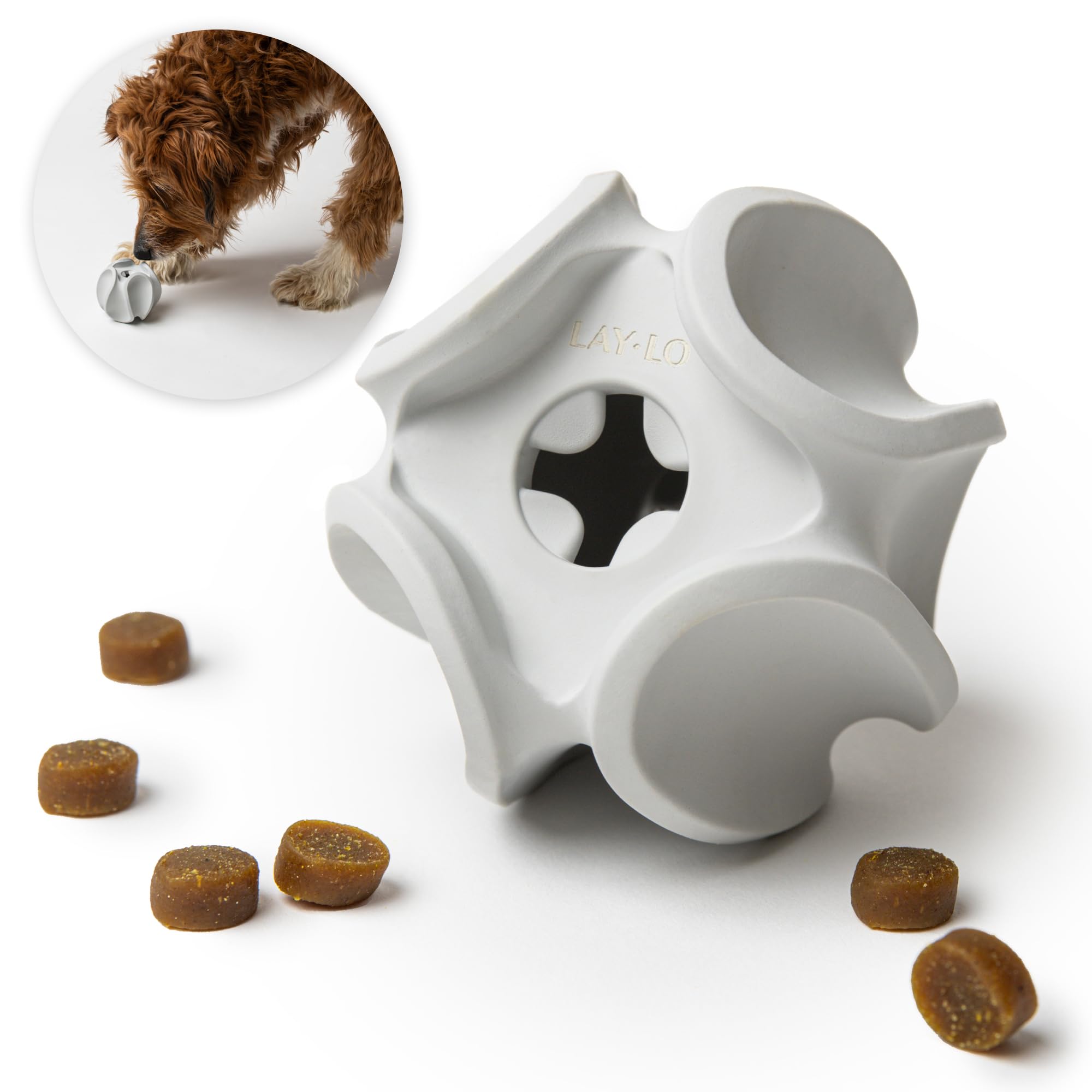LAY LO Treat Dispensing Dog Toy - Natural Rubber Topple Toy for Chewing, Enrichment & Mental Stimulation | Dog Treat Dispenser P