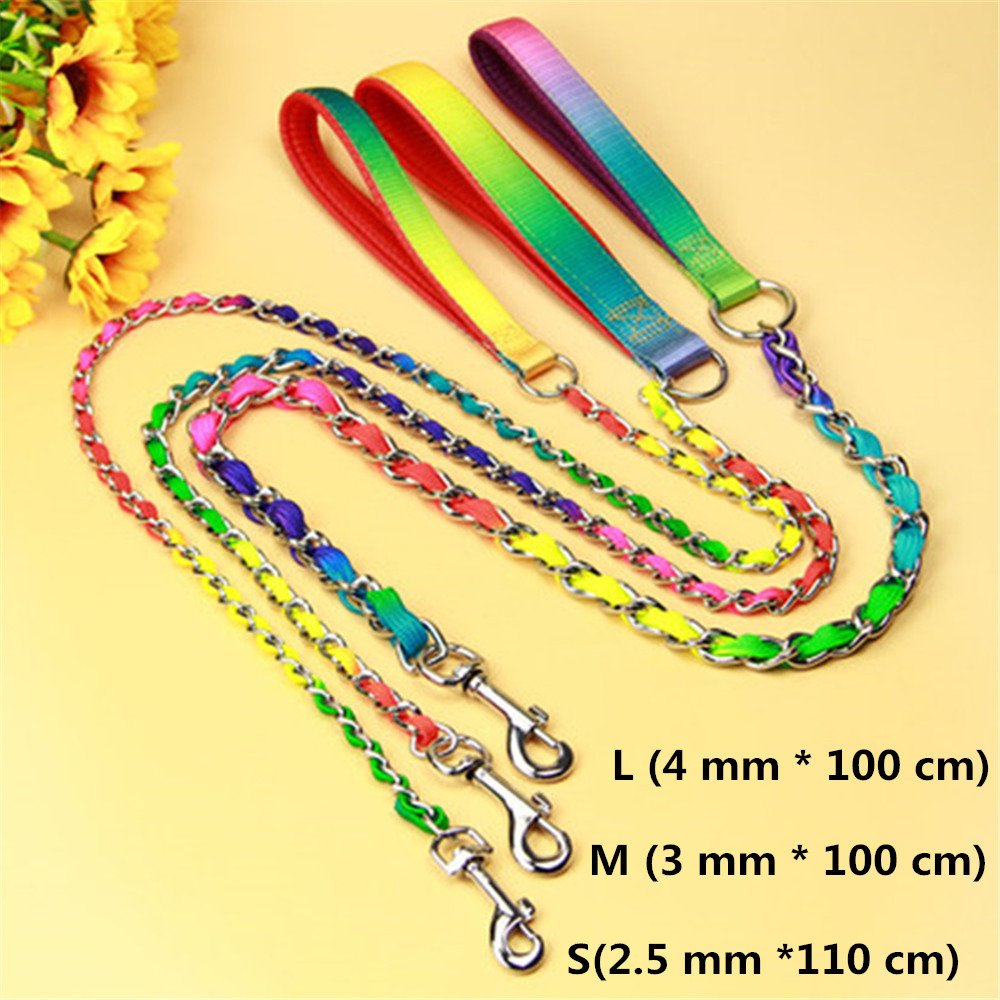 Jwpc Rainbow Color Stainless Steel P Chock Metal Chain Training Dog Pet Collars Necklace Walking Training Pet Supplies For Small Medium Large Dogs, S