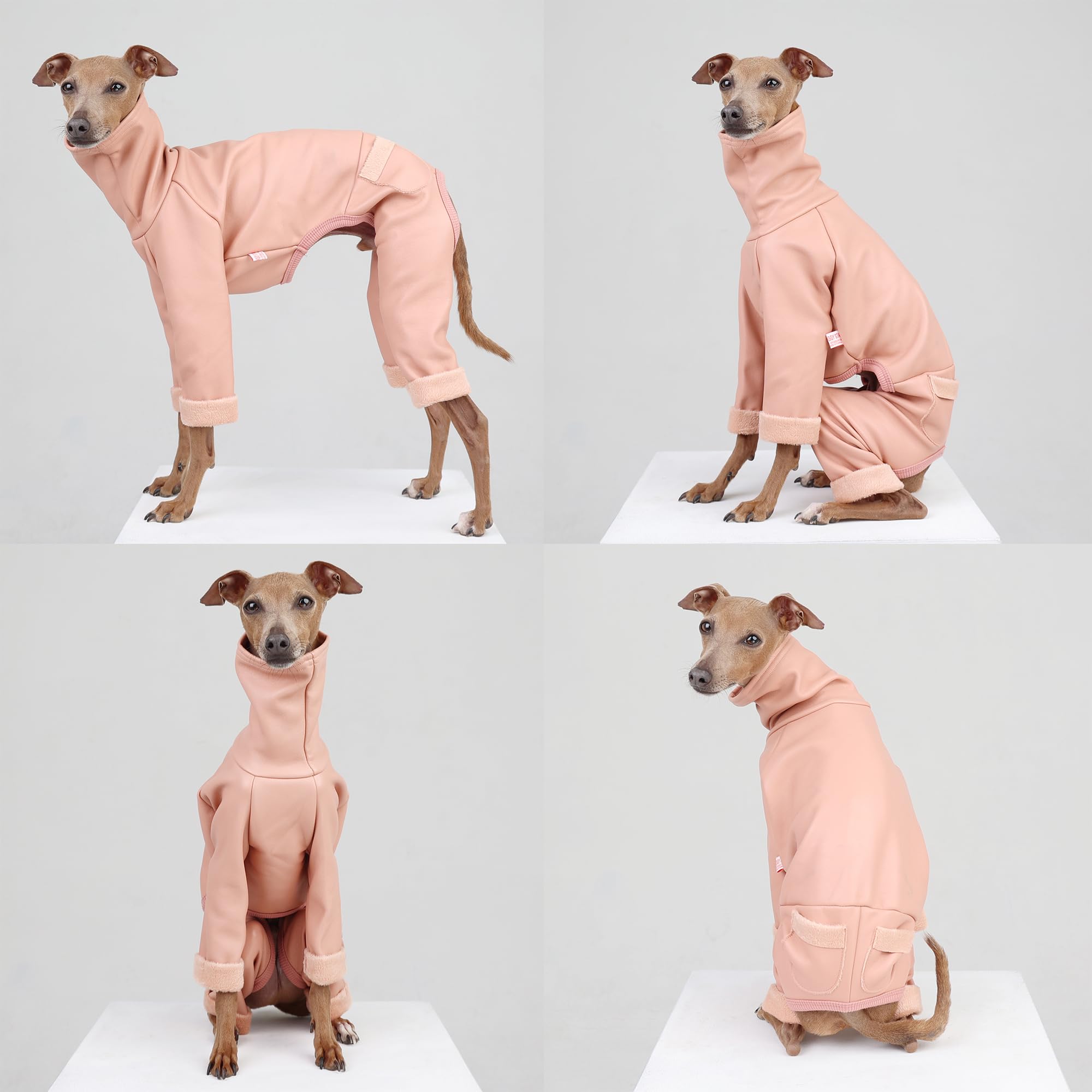 D Doggy Star Italian Greyhound Coat Stretchable Aartificial Leather Fleece Lining Clothes Whippet For Dog (L,Leather Pink)