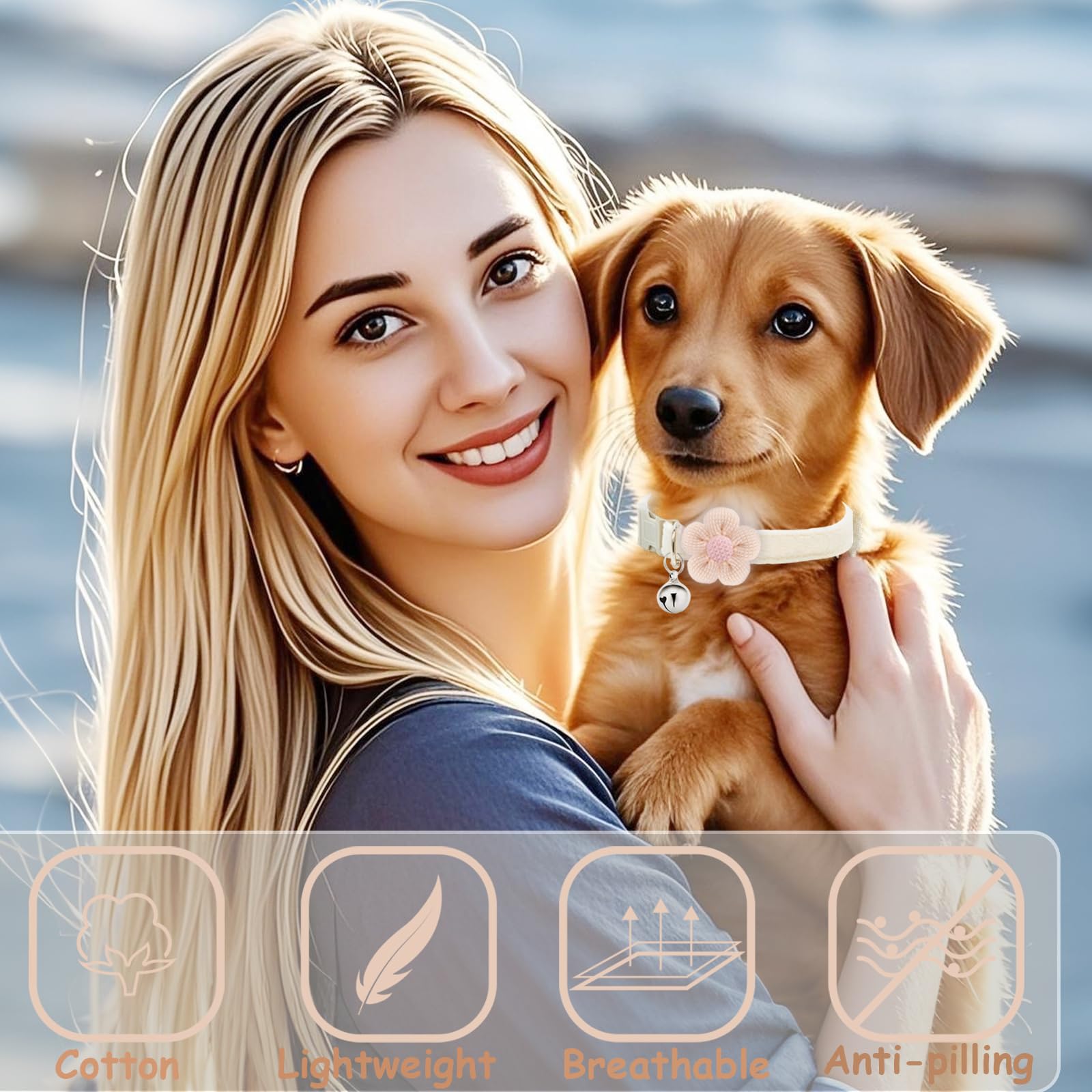 Puppy Collars, Small Dog Collar For Girl Boy, Xs Dog Collars For Small Dogs For Female Male Dogs With Flower And Bell (White + G