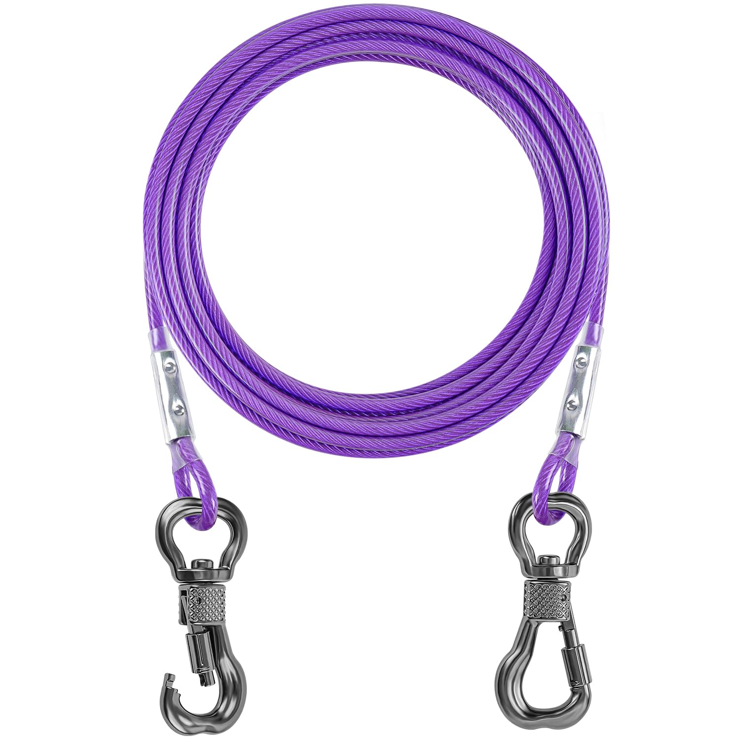 Tresbro 15Ft Reflective Dog Tie Out Cable For Dogs Up To 250 Pounds, Steel Wire Dog Leash Cable With Stainless Rotatable Buckle, Lightweight And Enduring, Dog Chains Outside For Outdoor, Yard, Purple