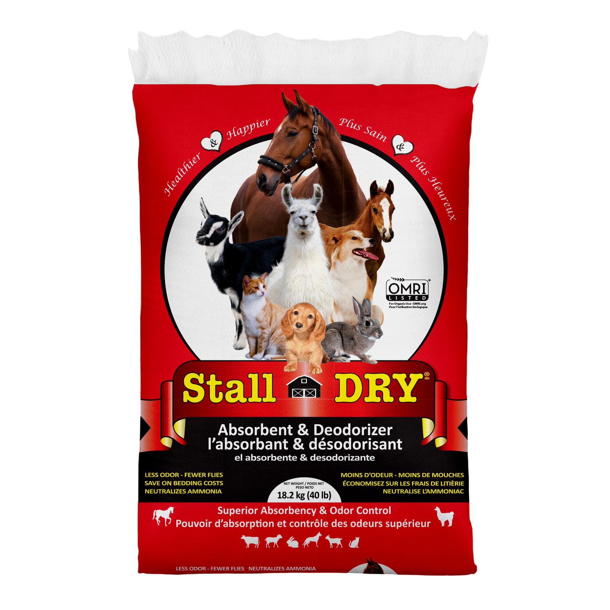 Progressive Planet Stall Dry Absorbent & Deodorizer, 40lbs - Use for Stalls, Pens & Small Animal Spaces - Eliminates Ammonia, En