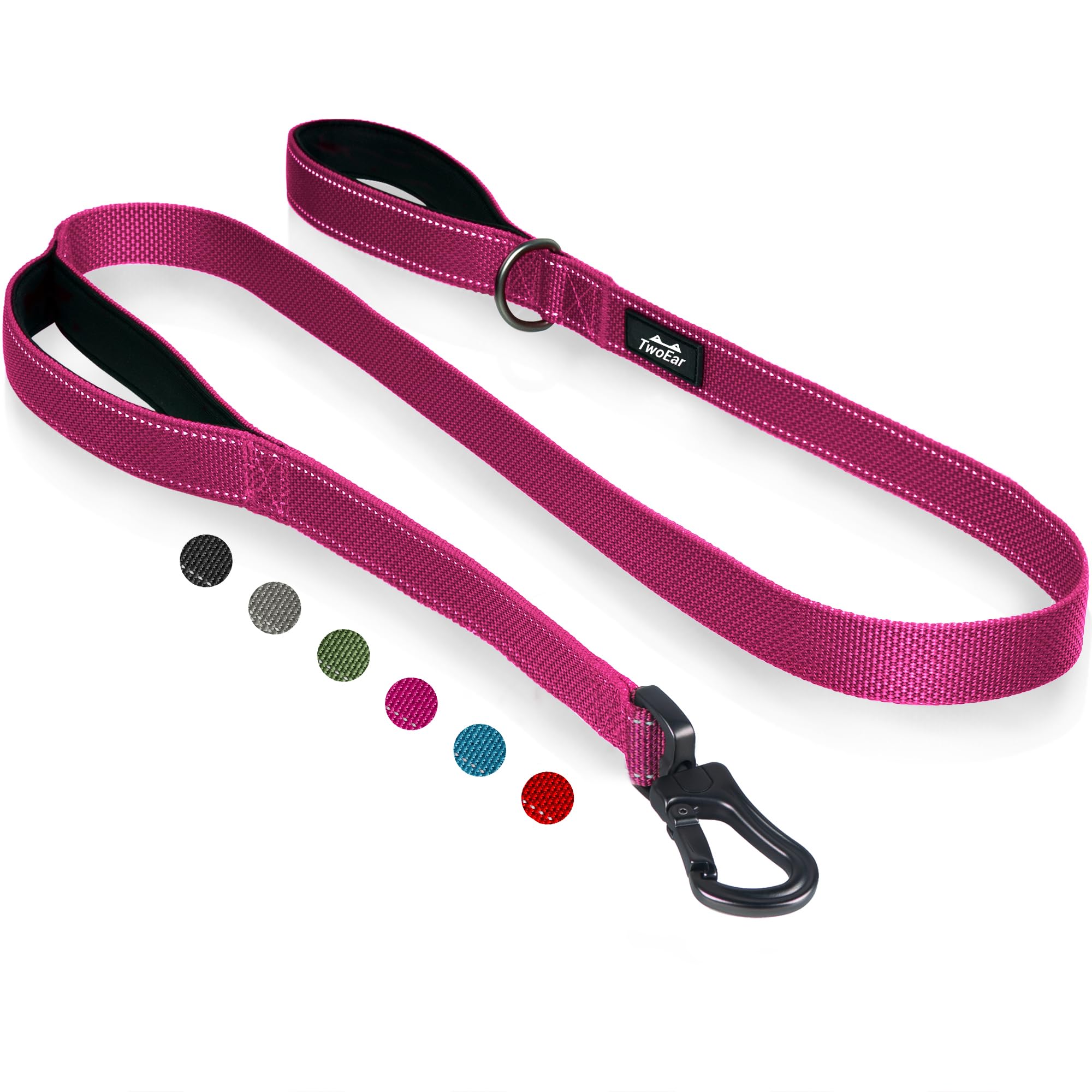 TwoEar Dog Leash - 4FT 1IN Nylon Rose with 2 Padded Handles & Reflective Auto Lock Hook for Small, Medium, and Large Dogs