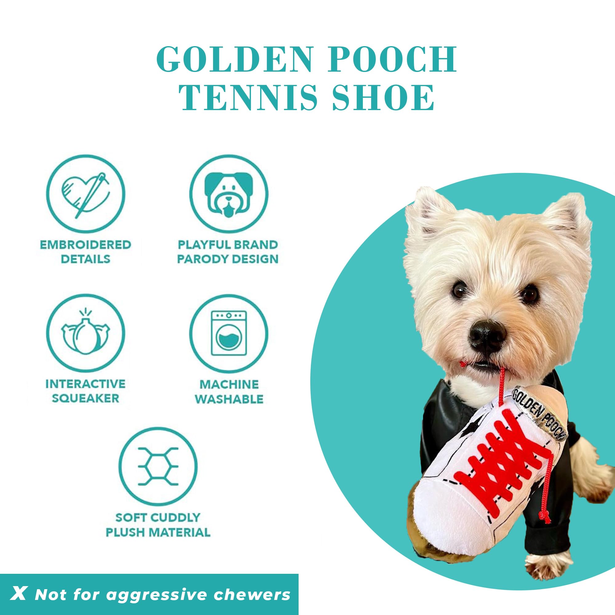 Haute Diggity Dog Original Golden Pooch Tennis Shoe, Plush Designer Dog Toys With Interactive Squeaker, Stimulating Pet Enrichme