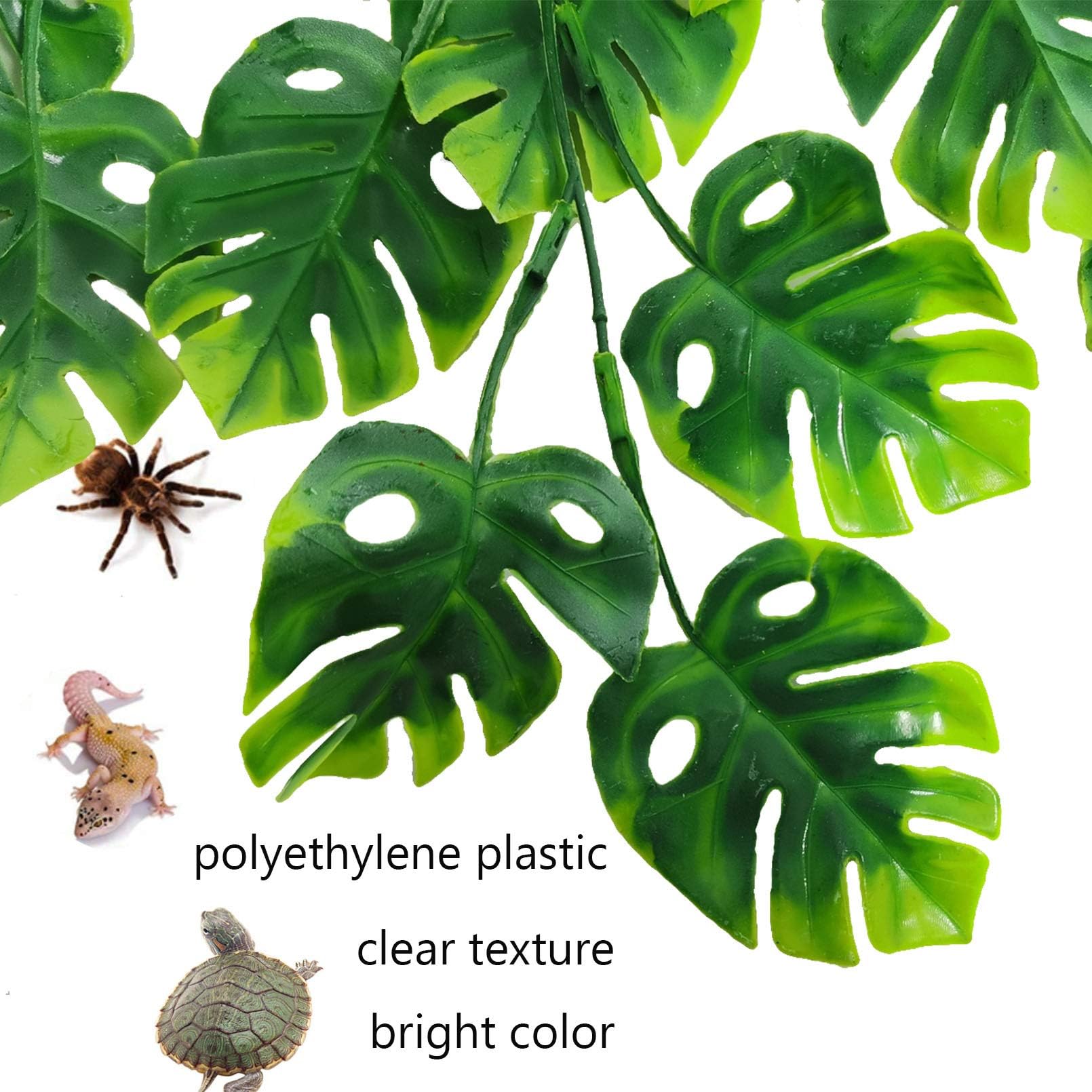 Hamiledyi Fake Plant Reptile Tank Hanging Plants with Suction Cup 3pcs Leaves Vines for Reptile Tank Bearded Dragons,Lizards,Gec