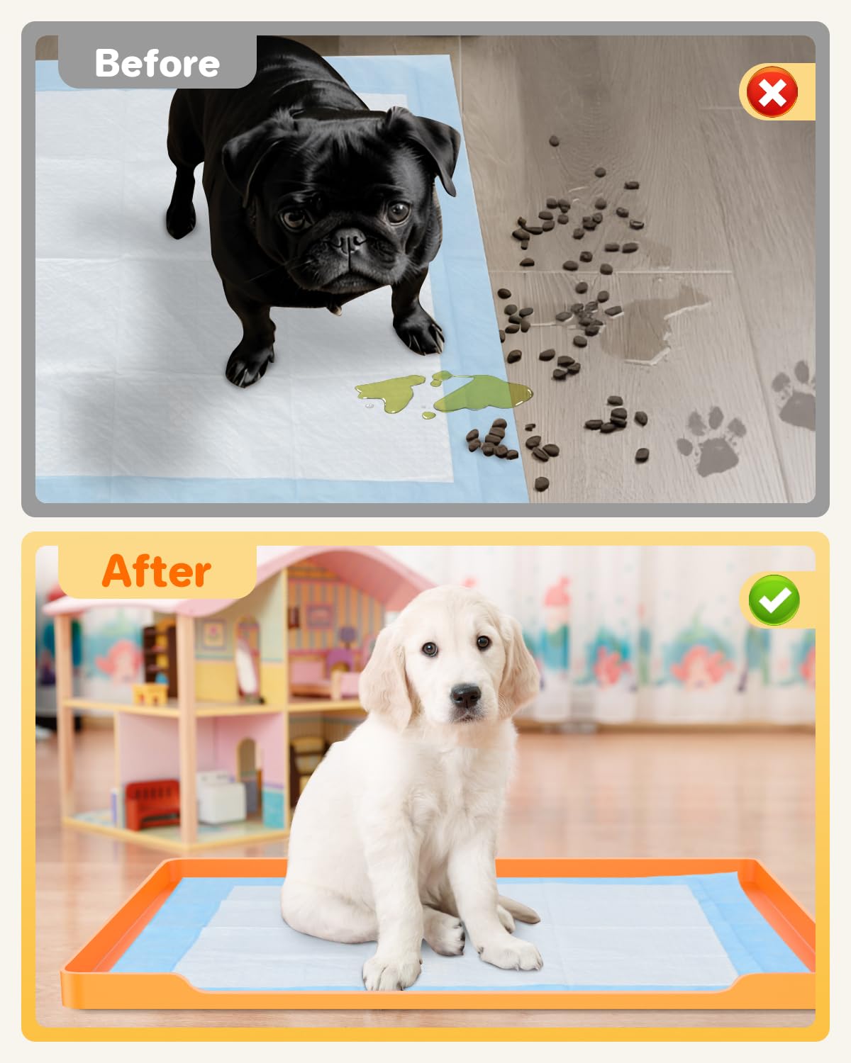 Pee Pad Holder For Dogs, 27''X27'' Leak-Proof Dog Potty Tray With Non-Slip Silicone Mat & Raised Edge, Orange