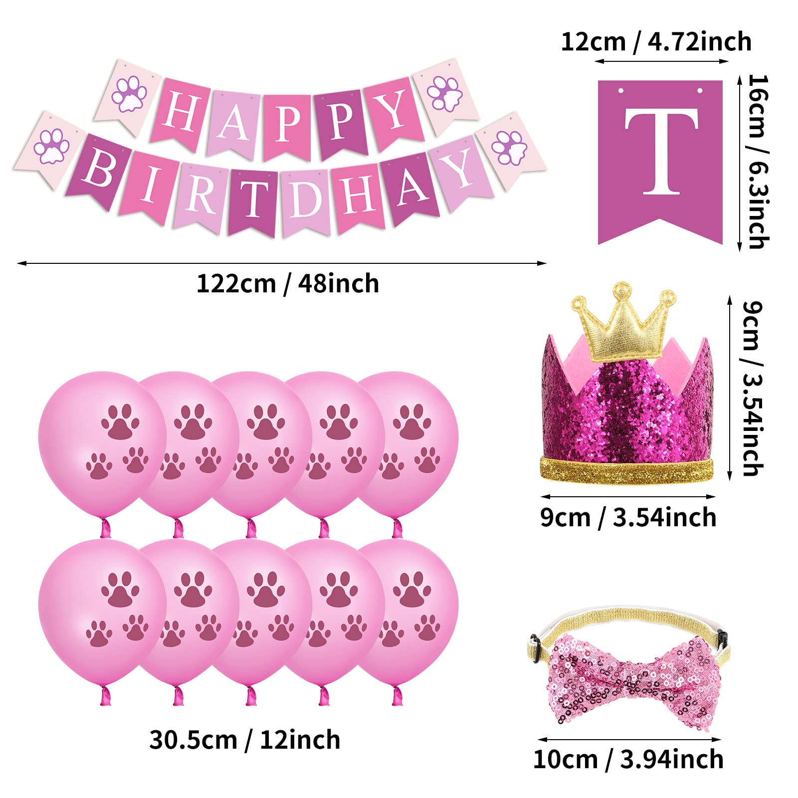 Selemoy Dog Birthday Party Supplies, Dog Birthday Hat Bandana Scarf With Cute Bow Tie, Flag, Balloons For Small Medium Dogs Pets