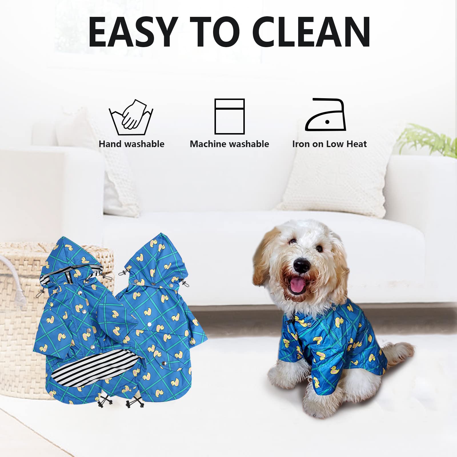 Morezi Dog Zip Up Dog Raincoat With Reflective Buttons, Rain/Water Resistant, Adjustable Drawstring, Removable Hood, Stylish Premium Dog Raincoats - Size Xs To Xxl Available - Grid Blue - Xs