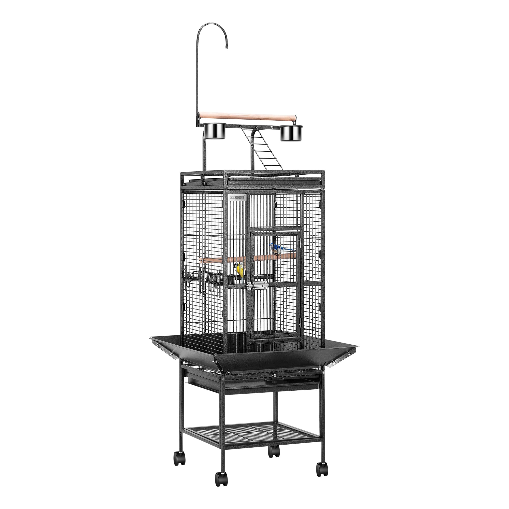 Vivohome 72 Inch Wrought Iron Large Bird Cage With Play Top And Stand For Parrots Lovebird Cockatiel Parakeets Black