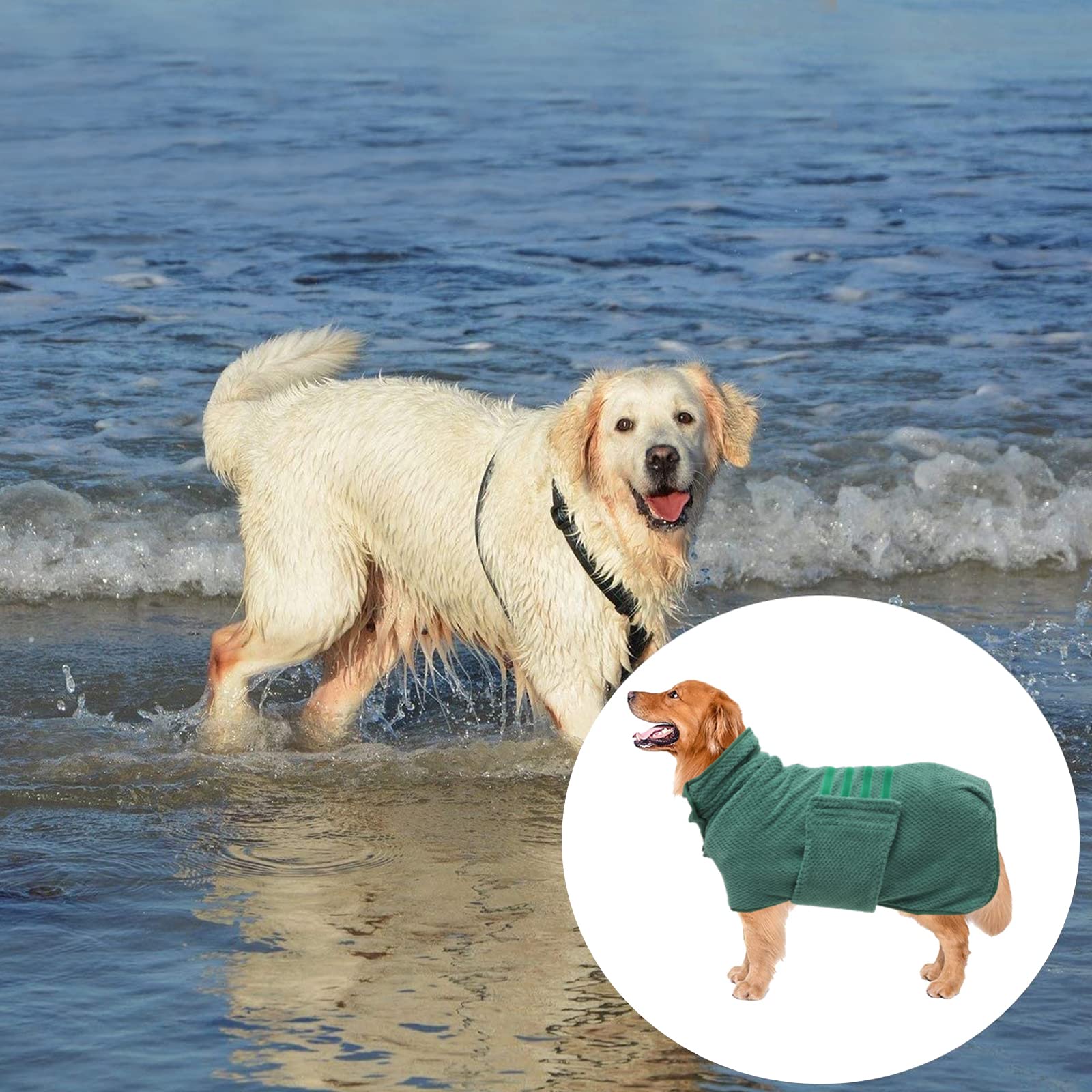 Geyecete Dog Bathrobe Towel Dog Drying Coat-Dry Fast Dog Bag-Pineapple Grid Fast Drying Super Absorbent Pet Dog Cat Bath Robe Towel-Green-Xl