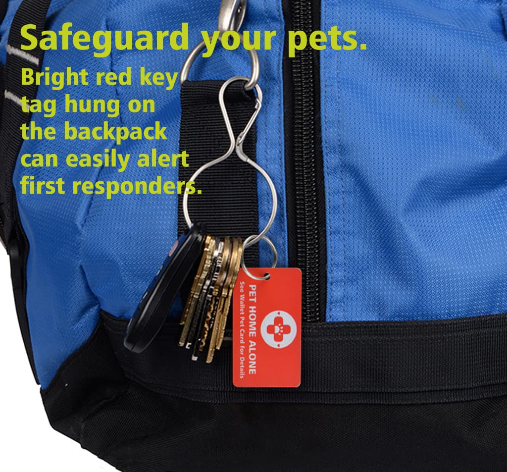 My Pets, Dogs & Cats Are Home Alone Alert Key Tag Keychain Emergency Contact Wallet Card Folded - 2 Writable Back Sides (Pet Emergency Wallet Card & Tag)