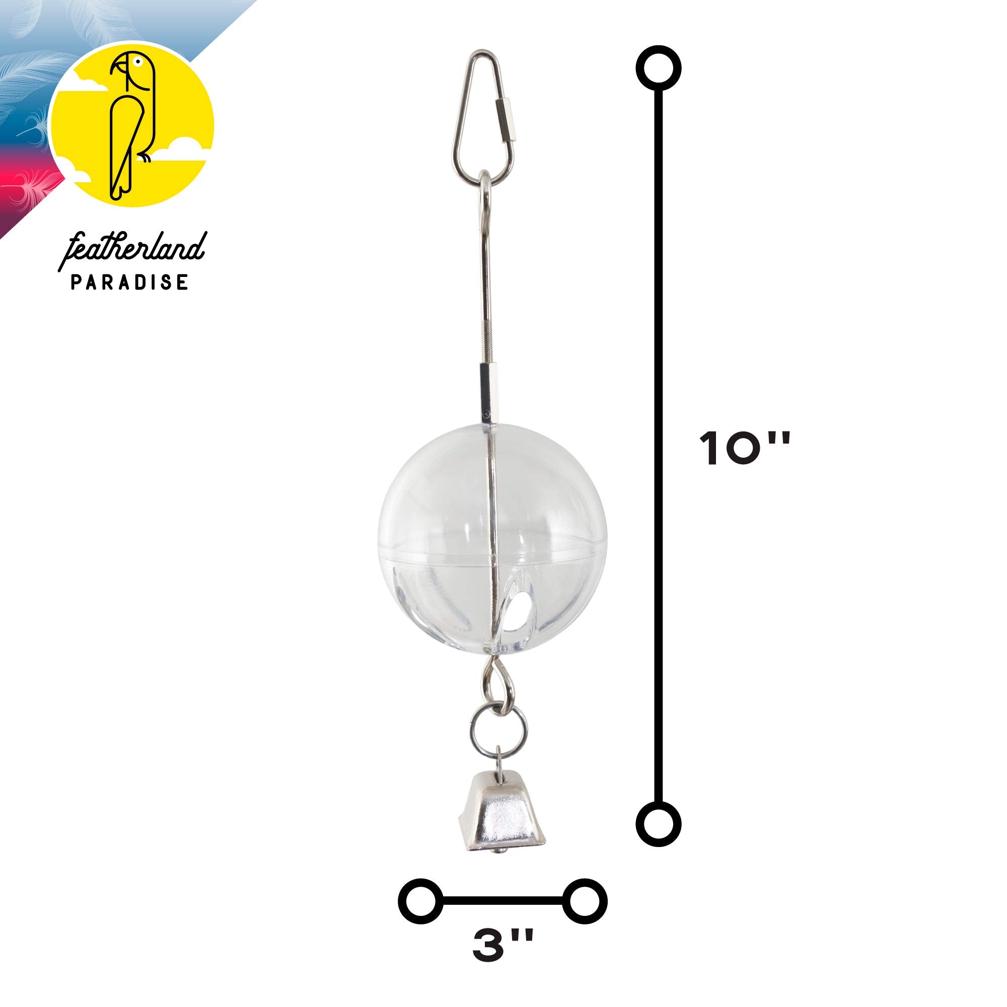 Featherland Paradise | Creative Foraging Systems Hanging Foraging Sphere & Kabob with Stainless Steel Bell, Interactive Bird Tre