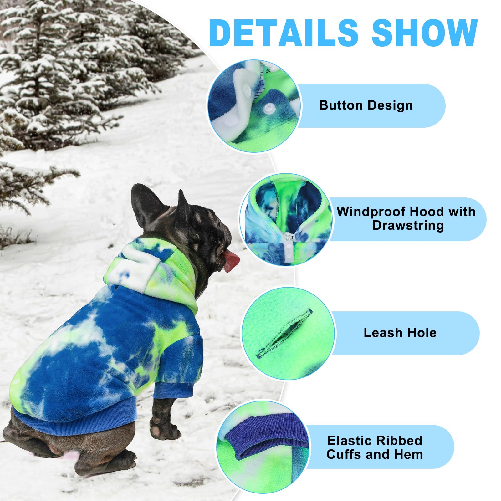 Beautyzoo Tie Dye Dog Hoodie -Cold Weather Coats For Medium Dogs, Winter Sweater Fleece Jackets With Pocket, Green And Blue For
