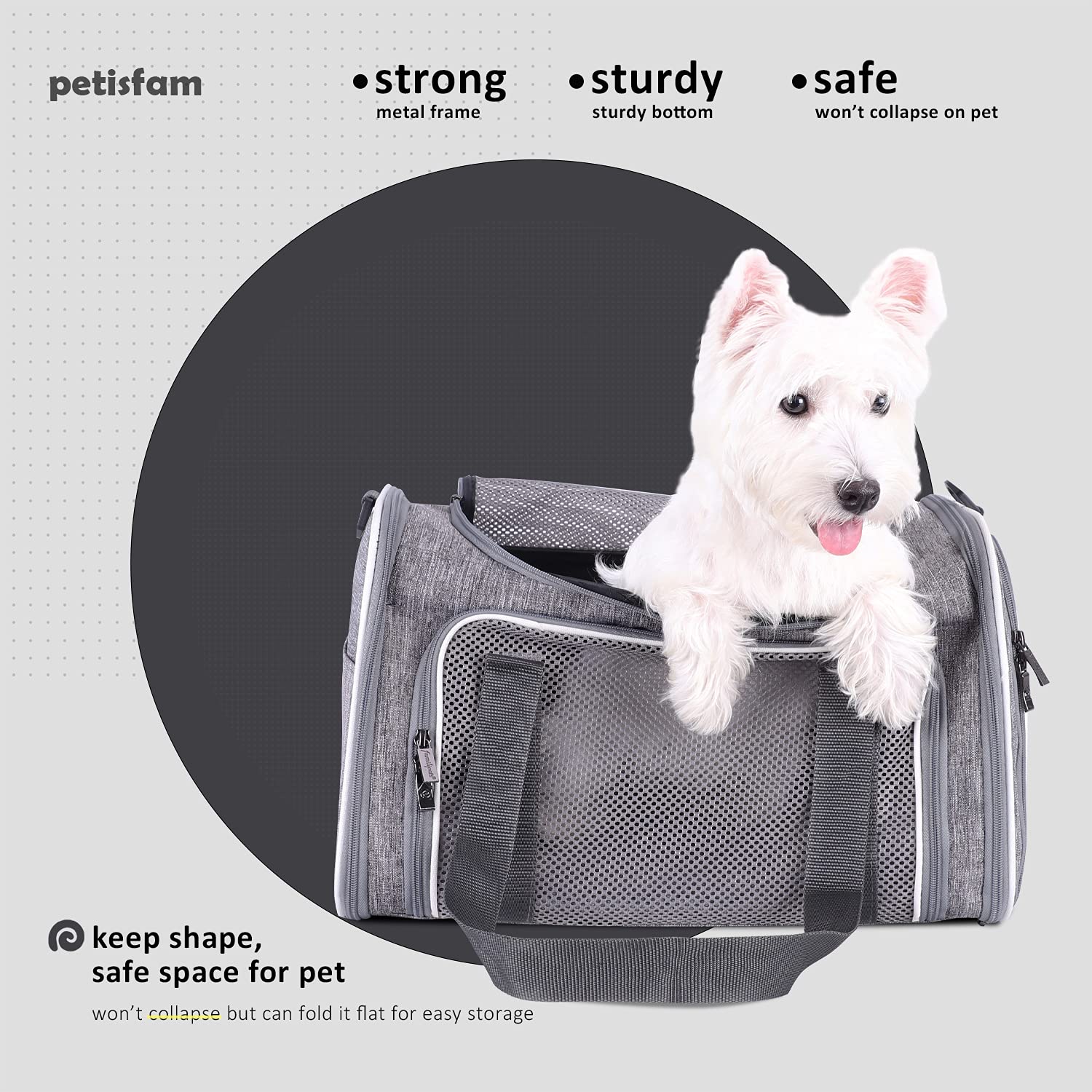 Petisfam Top Load Cat Carrier Bag For Medium Cats And Small Dogs. Airline Approved, Collapsible, Escape Proof And Auto-Safe. Eas