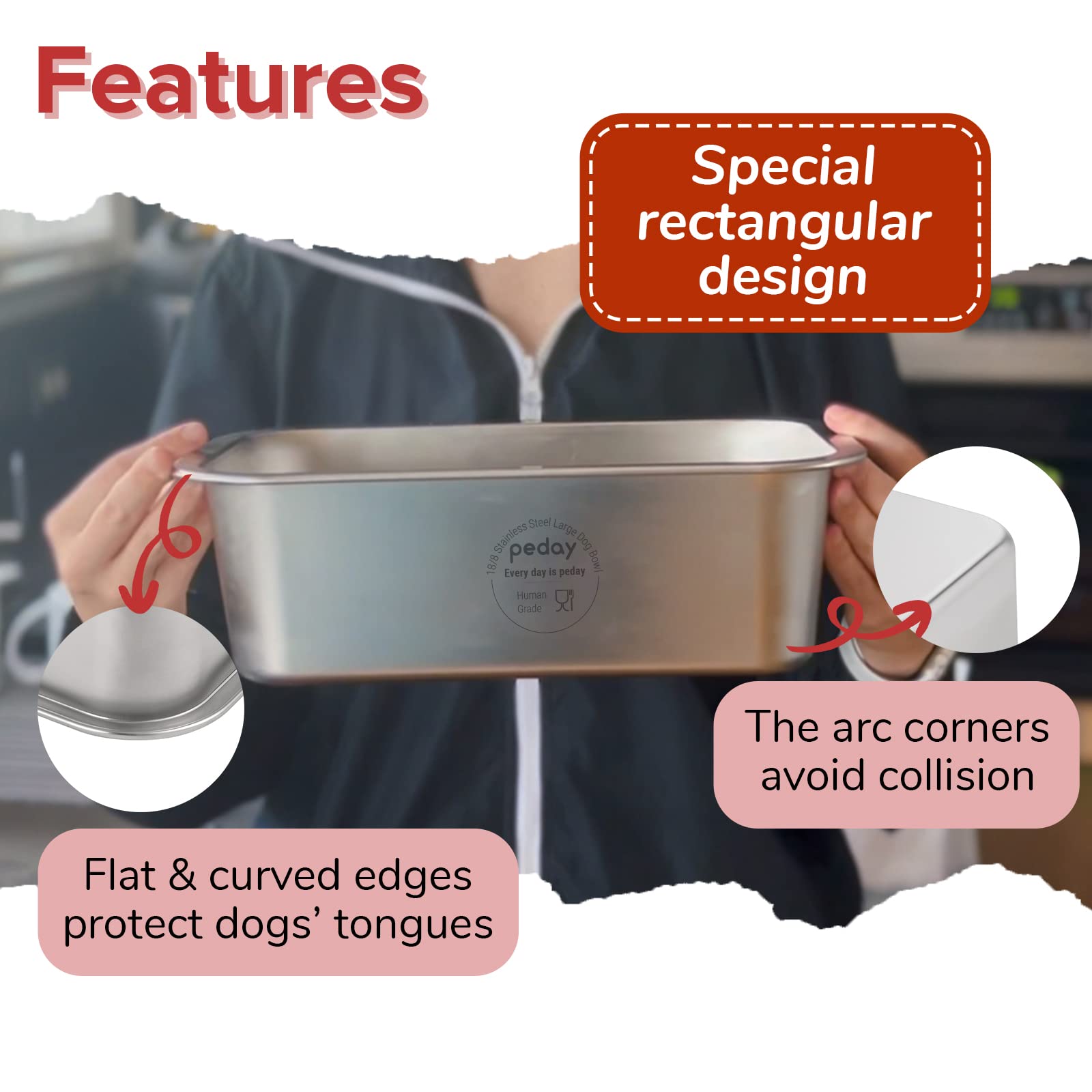 PEDAY 0.84 Gallon Dog Water Bowl, Human Grade Stainless Steel, for Medium & Large Sized Dogs- Single Pack