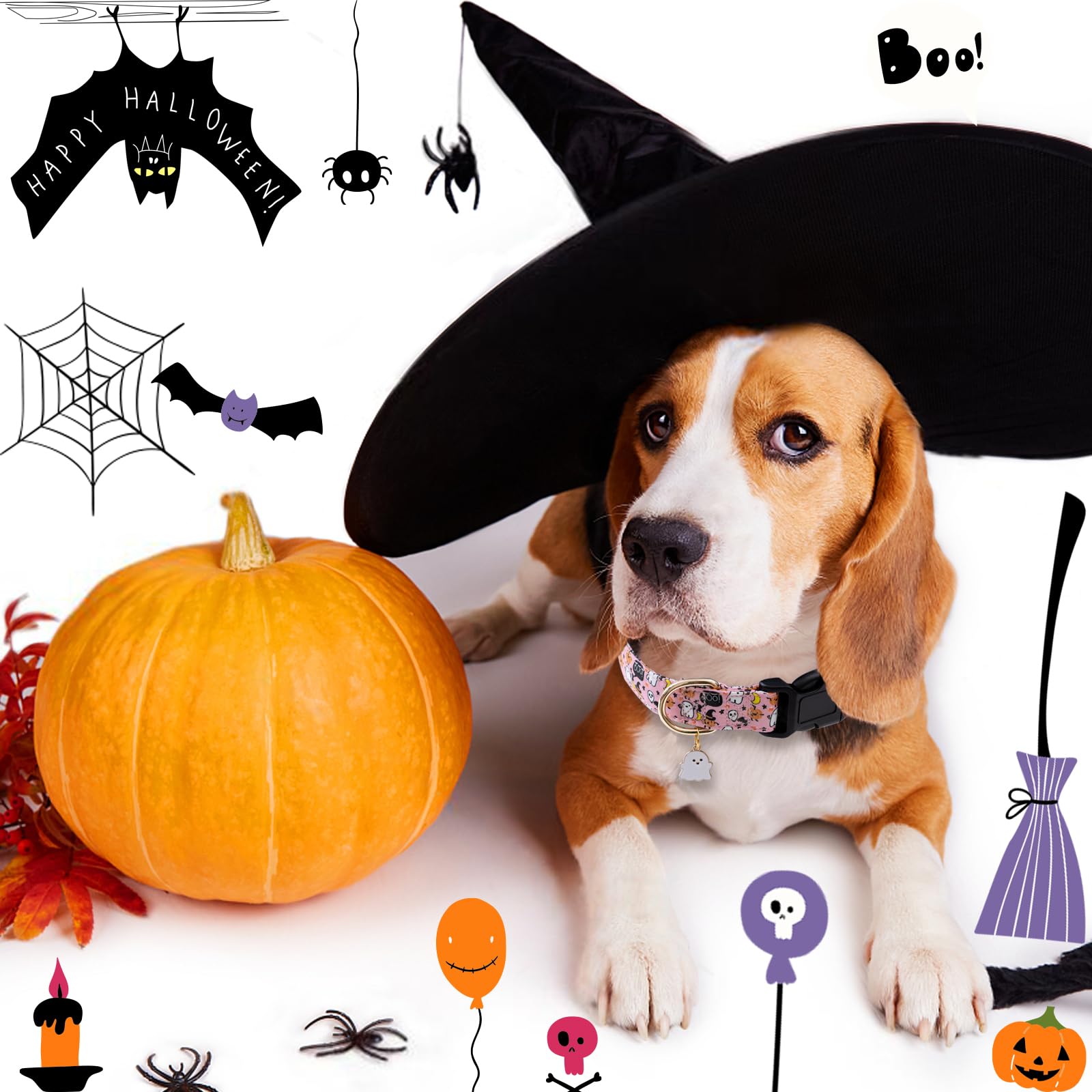 Faygarsle Halloween Fall Dog Collar for Small Medium Large Dogs Fashionable Cute Collar for Male Female Dogs Pink Cotton Dog Col