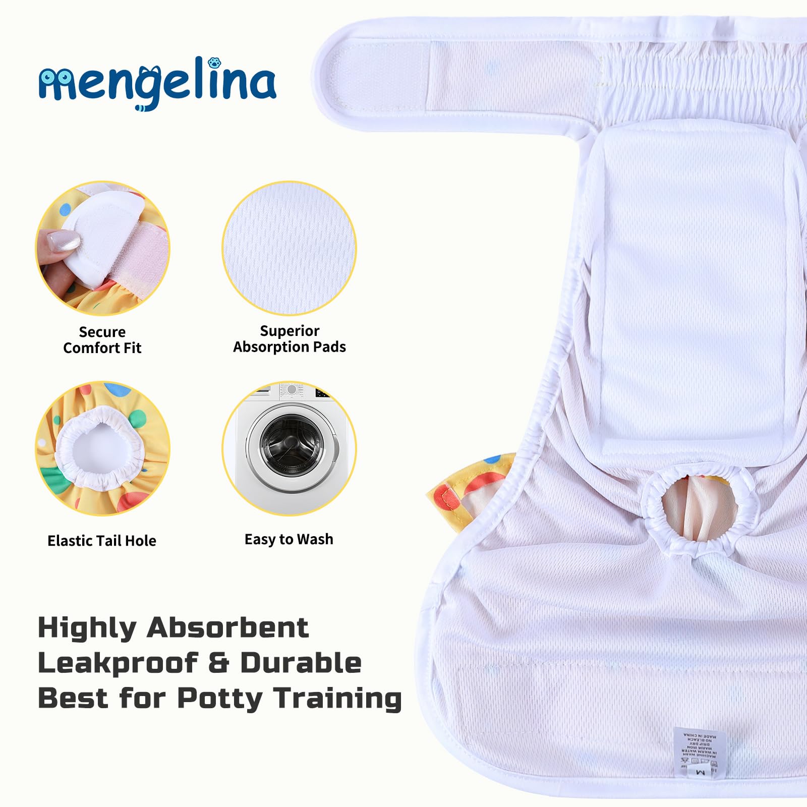 Washable Dog Diapers Female 3 Pack Reusable Highly Absorbent Puppy Diapers, Premium Doggie Diapers, Durable Leak-Proof Dot Doggy