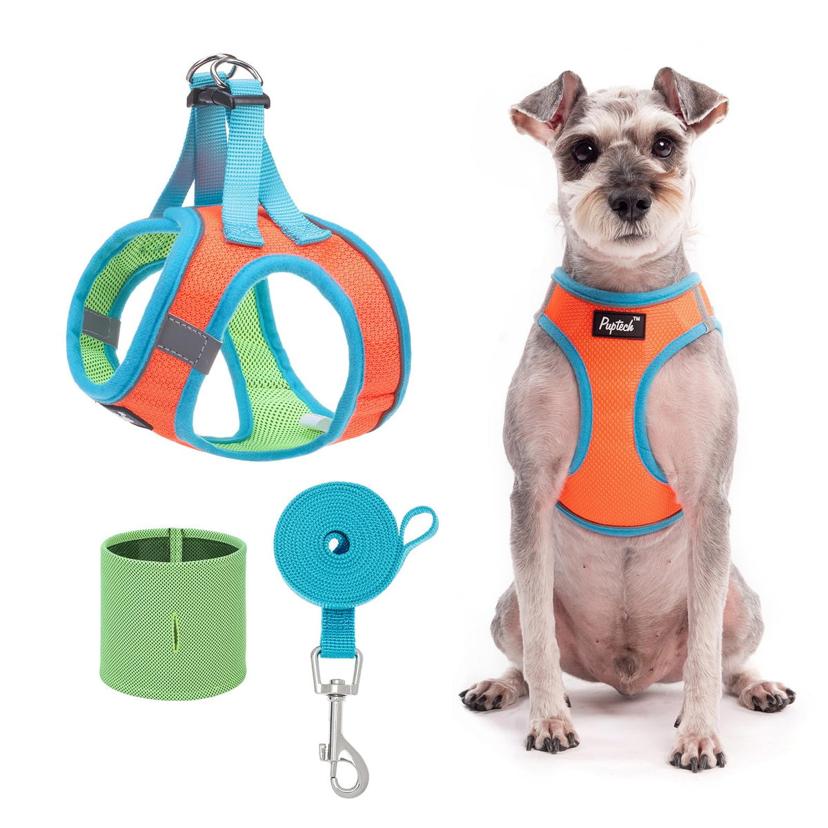 Pupteck Adjustable Dog Harness Collar And Leash Set Step In No Pull Pet Harness For Small Medium Dogs Puppy And Cats Outdoor Walking Running, Soft Mesh Padded Reflective Vest Harnesses, Orangered L