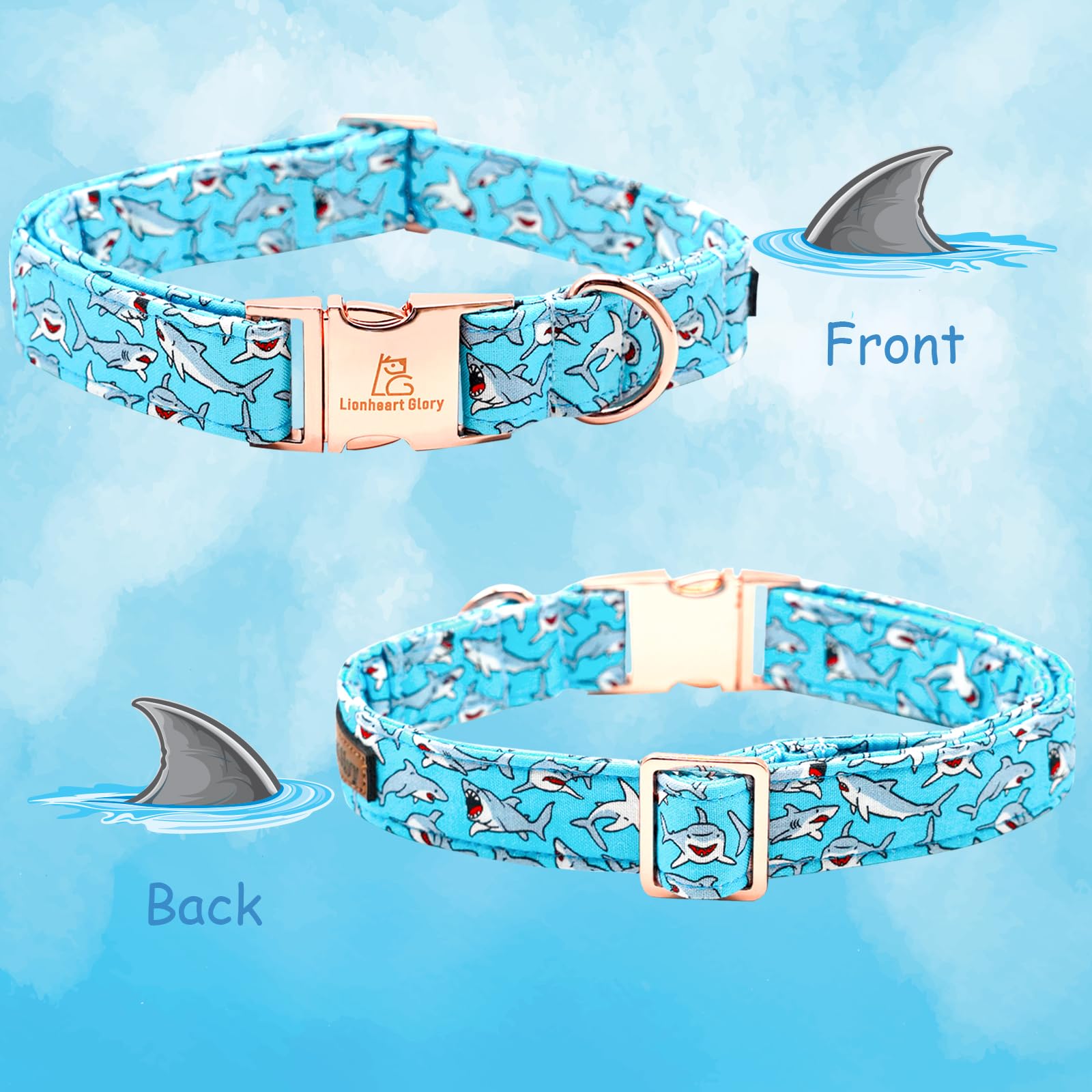 Lionheart Glory Blue Dog Collar Shark Print Dog Collar For Large Dogs Soft Durable Adjustable Dog Collars Boy Pet Gift