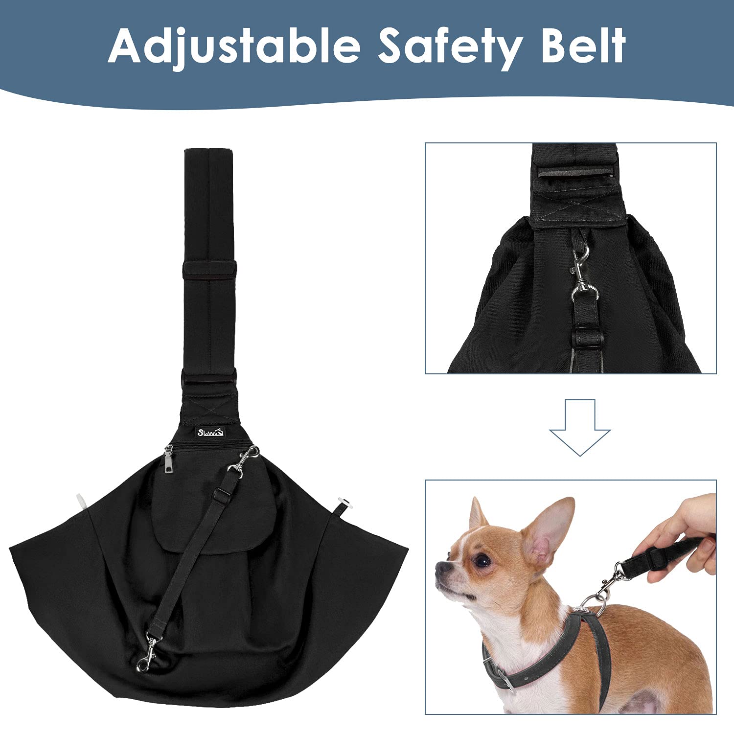 Lukovee Pet Sling, Hand Free Dog Sling Carrier Adjustable Padded Strap Tote Bag Breathable Cotton Shoulder Bag Front Pocket Safe