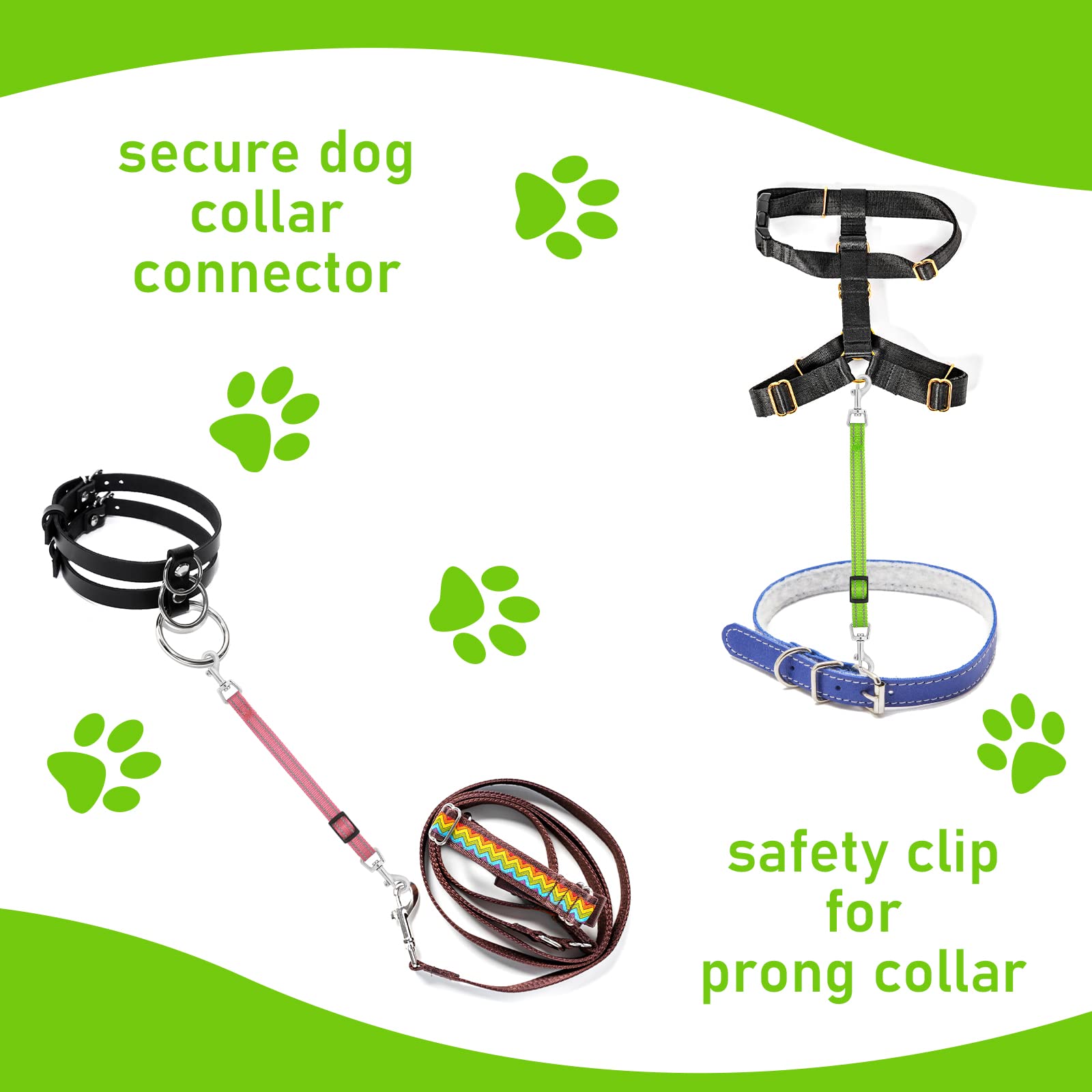 Cobee Dog Collar Clips, 2 Pcs Reflective Nylon Puppy Collar, Backup Collar, Safety Adjustable Pet Dog Collar Harness Connector, Double Ended Backup Clasp Clip For Dog Puppies(Green, Pink)