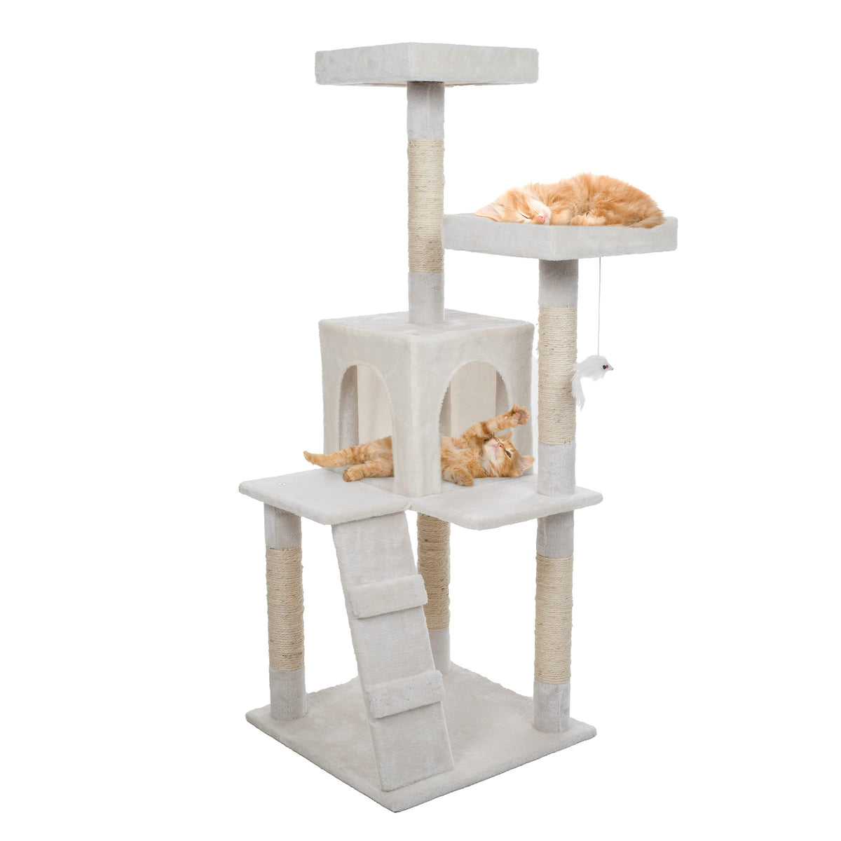 4-Tier Cat Tower - Tree With Napping Perches, Cat Condo, Ladder, 5 Sisal Rope Scratching Posts, And Hanging Toy For Indoor Cats By Petmaker (White)