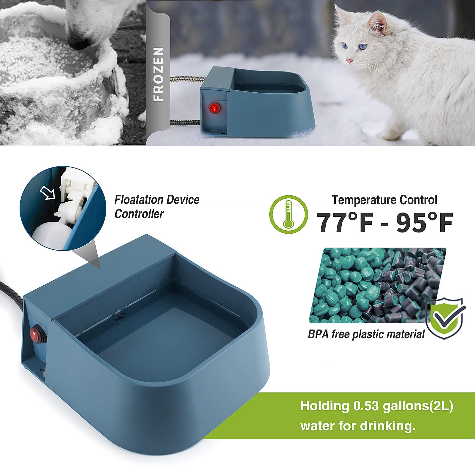 NAMSAN Automatic Fill Heated Dog Bowl - Model LS-1909FBowl, Thermal Water Dispenser for Dogs, Cats, and Chickens, Automatic Heating