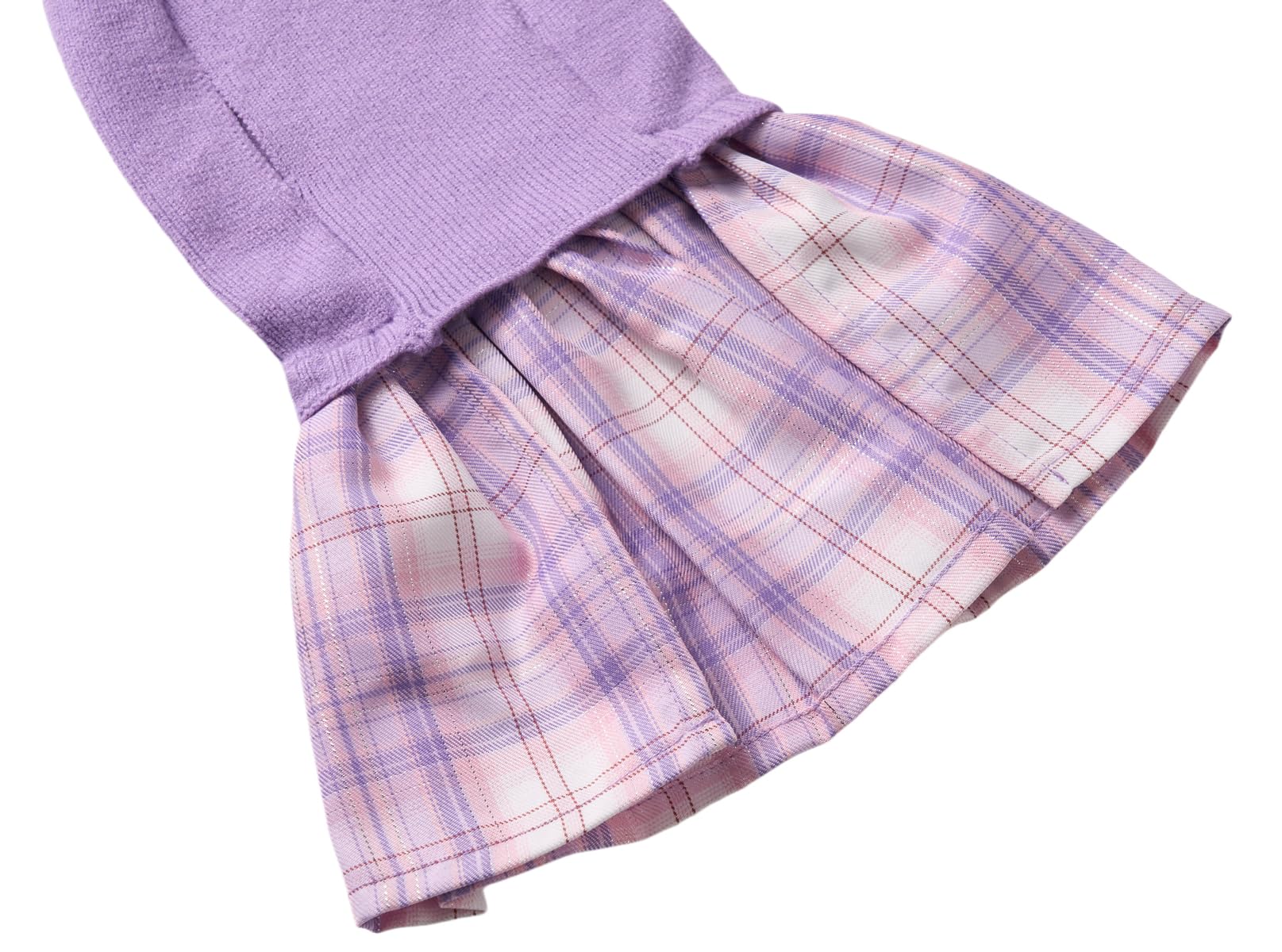 Purple Knitted Dog Sweater Dress, Pink Plaid Dog Winter Clothes Dresses For Dogs Girl, Dachshund Doggy Pet Apparel, Large (L)