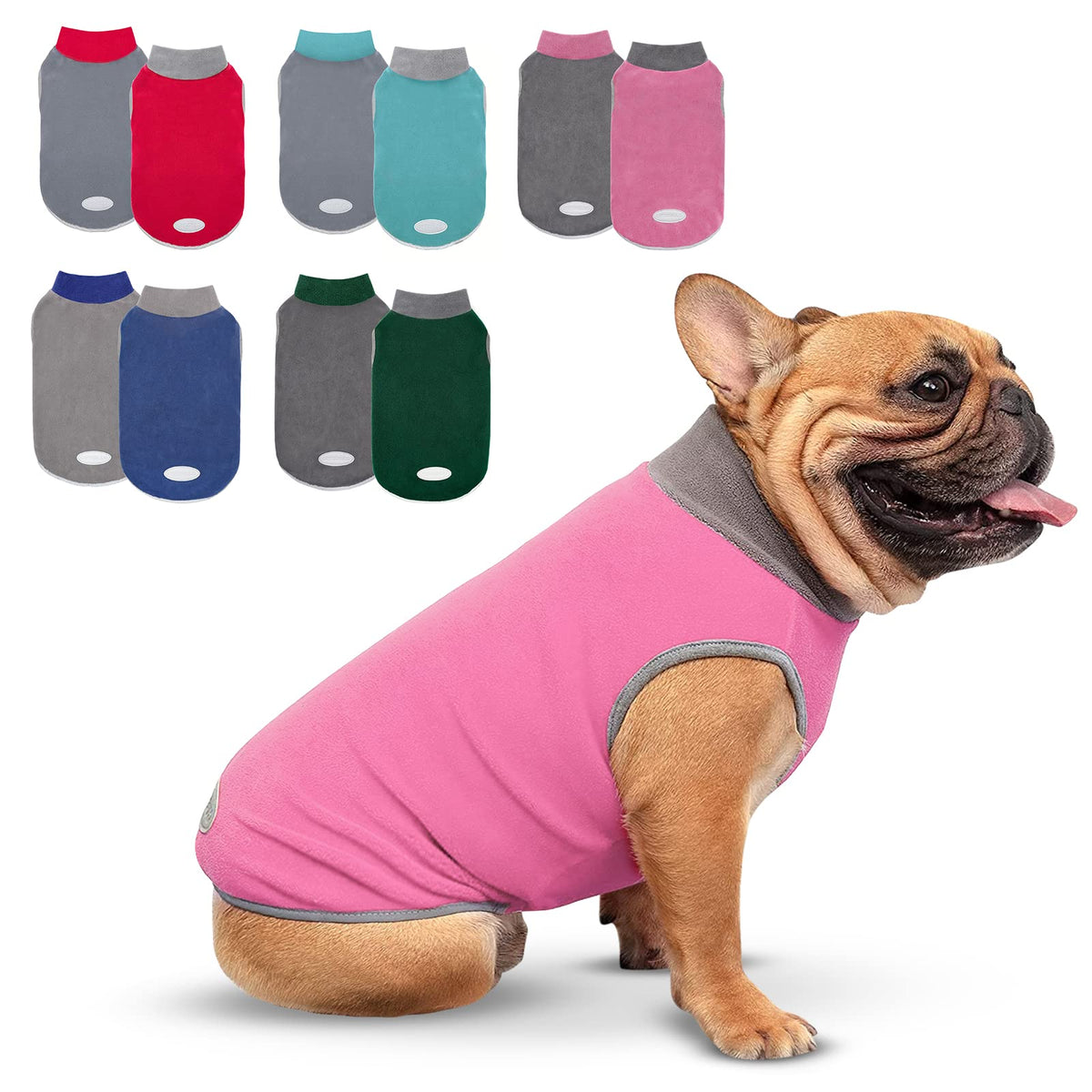 Cyeollo 2 Pack Dog Sweaters For Small Dogs Lightweight Stretchy Fleece Vest Pullover Dog Sweatshirt With Reflective Stripe Pet Dog Clothes Coats Size L Pink & Grey