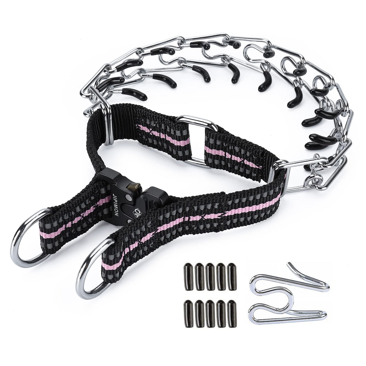 Jipimon Pinch Collar For Dogs Adjustable Dog Training Collar With Comfortable Rubber Tip And Quick Release Buckle For Small Medium Large Dogs (Small, Pink)