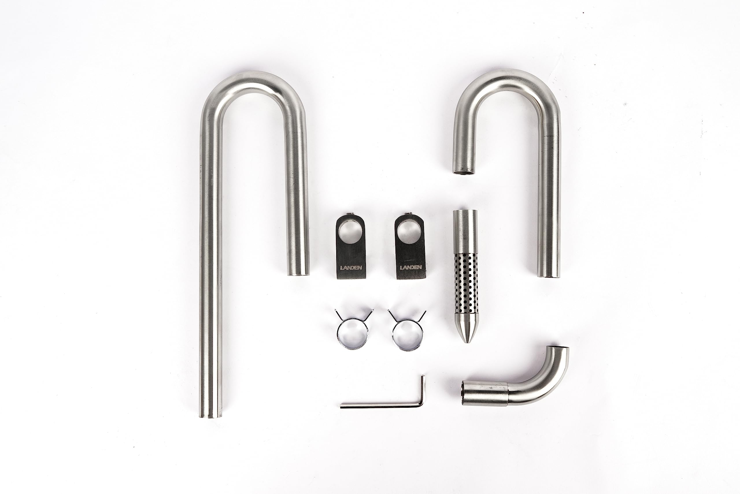 LANDEN Stainless Steel Lily Pipes Set for Rimless Aquariums, Inflow/Outflow, 16mm Diameter, Includes Clamps