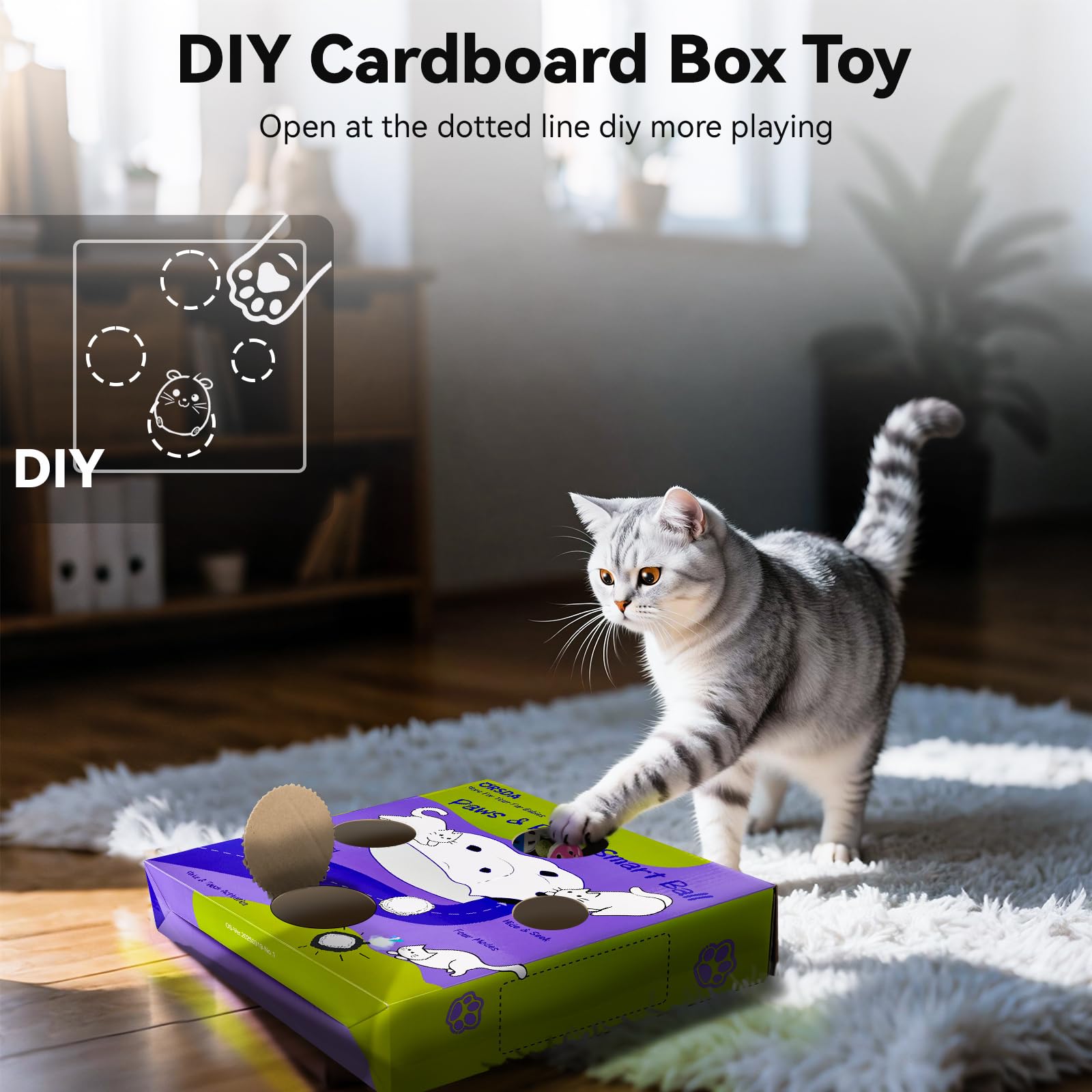 ORSDA Cat Toys for Indoor Cats, Interactive Activated Moving Ball in 7 Holes Mat, Automatic Fast Rolling Ball, Hide and Seek Toy