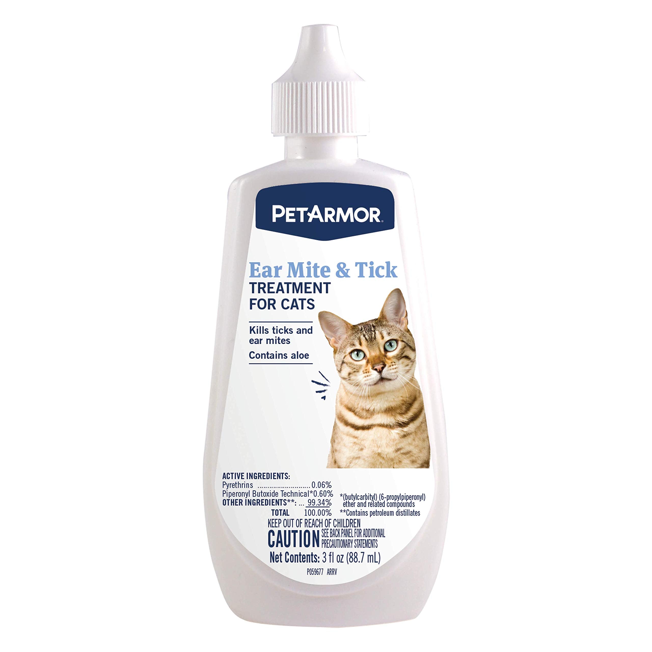Petarmor Ear Mite Treatment For Cats, Ear Mite Medicine Kills Ticks And Ear Mites To Relieve Itchiness, Ear Mite Drops Sooths Ears With Aloe, 3Oz
