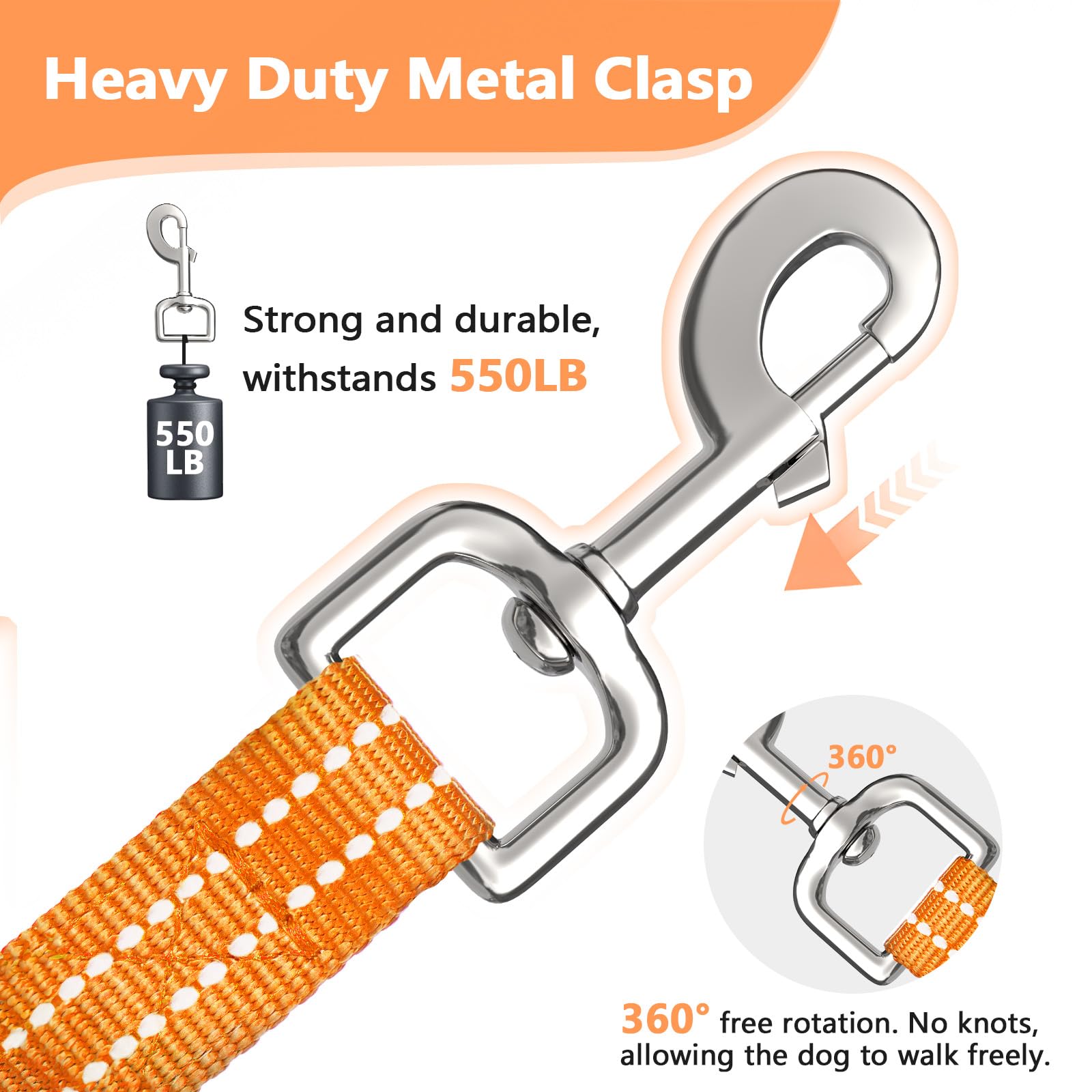 Xiaz 50 Feet Dog Training Leash, Nylon, Orange, Reflective, Padded Handle, 550 Lbs Bearing, Lightweight Suitable For Small, Medi