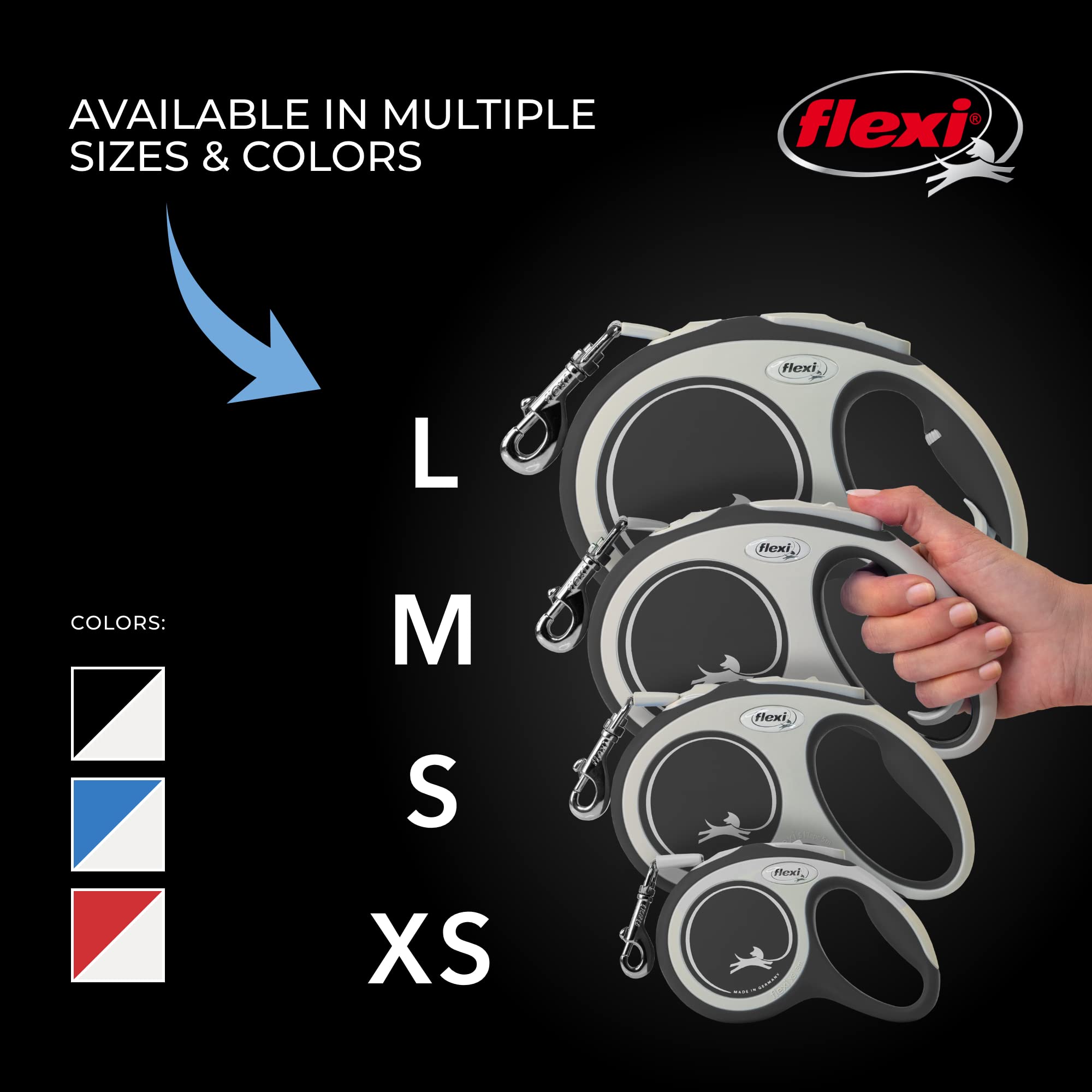 Flexi® New Comfort Tape Retractable Dog Leash For Large Dogs Upto 132 Lbs. – 16 Ft., Black/Grey | Tangle Free Pet Walking Leash With One-Handed Brake, Pause, Lock |German Quality Product