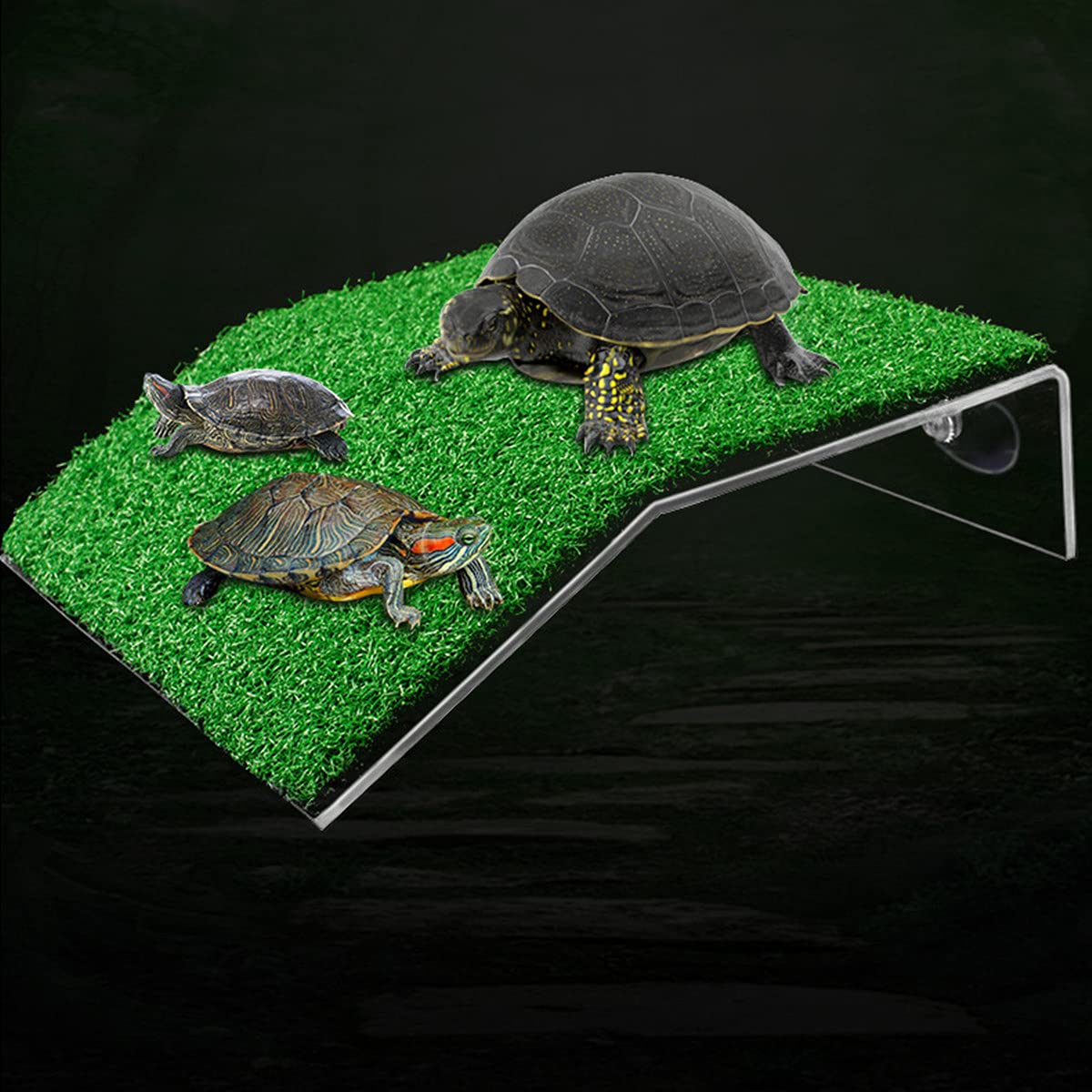 Doublewood Lawn Turtle Basking Platform Turtle Resting Basking Platform, Simulation Grass Turtle Ramp For Turtle Tank, For Small Reptile Frog Terrapin (Large)