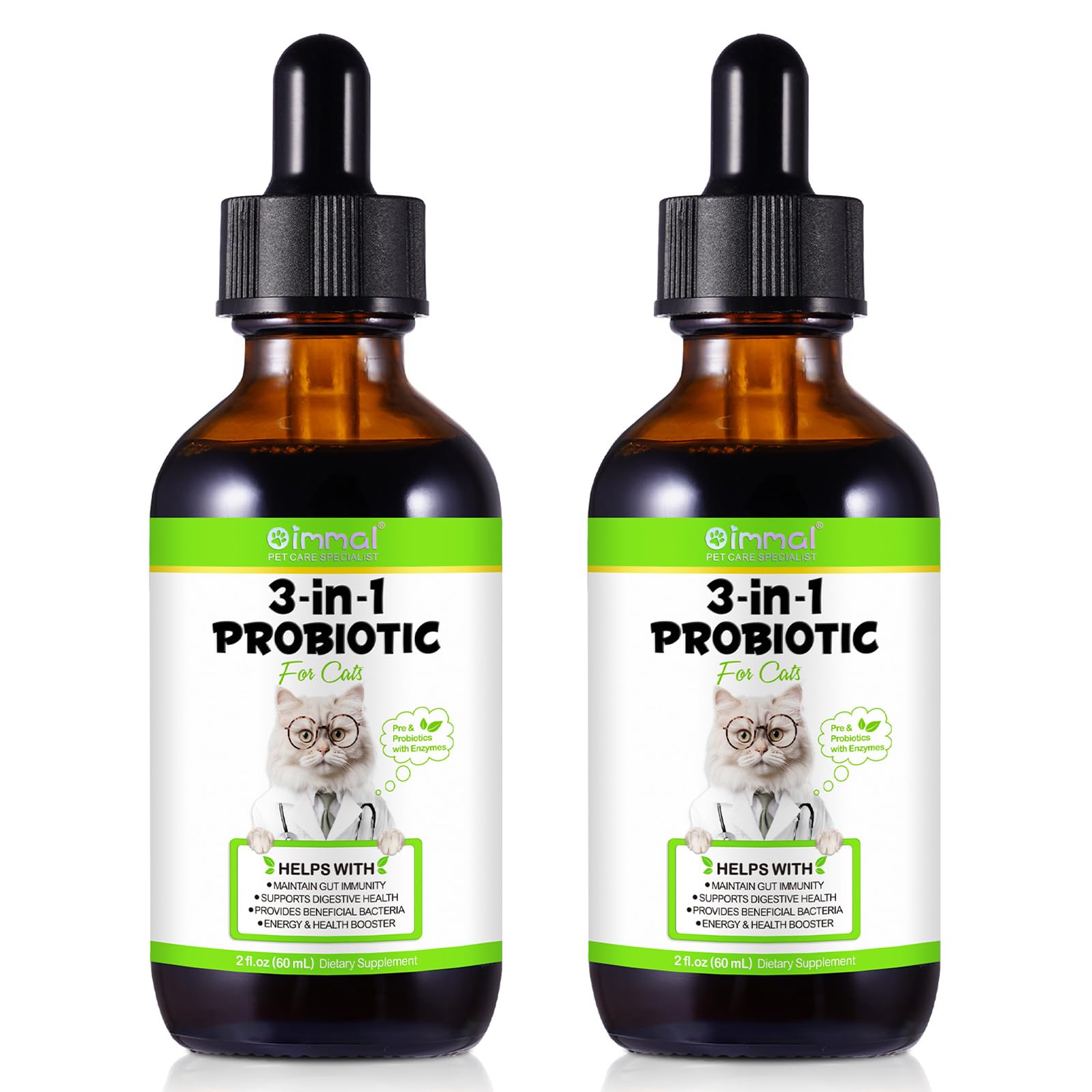3-in-1 Probiotics for Cats(Pack of 2) with Digestive Enzymes & Prebiotics - Supports Gut Health, Immune System & Diarrhea Relief