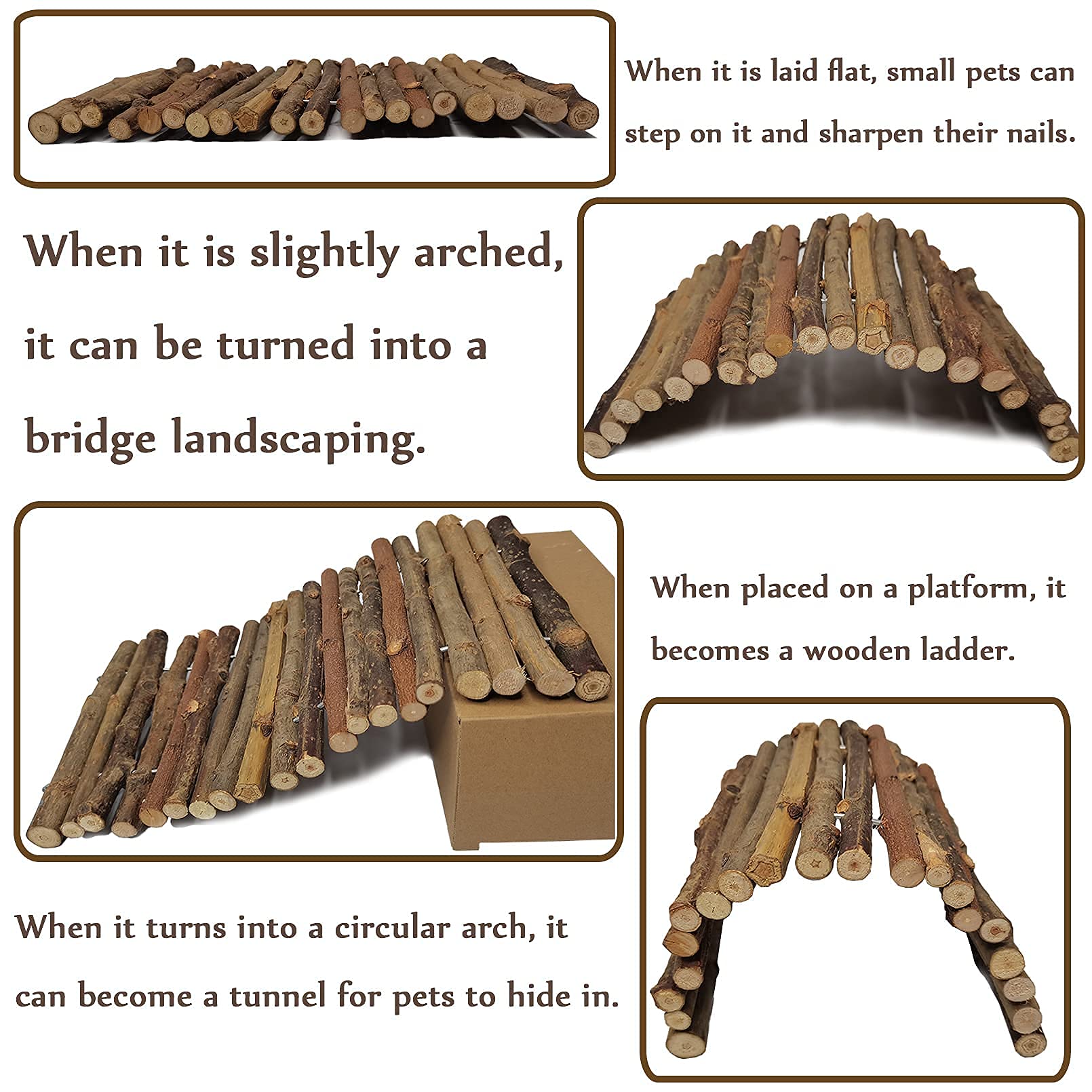 Hamiledyi Wooden Reptile Hideout Bearded Dragon Bendy Bridge Climbing Ladder Hiding Hut Reptiles Hide Cave Habitat Decor For Liz