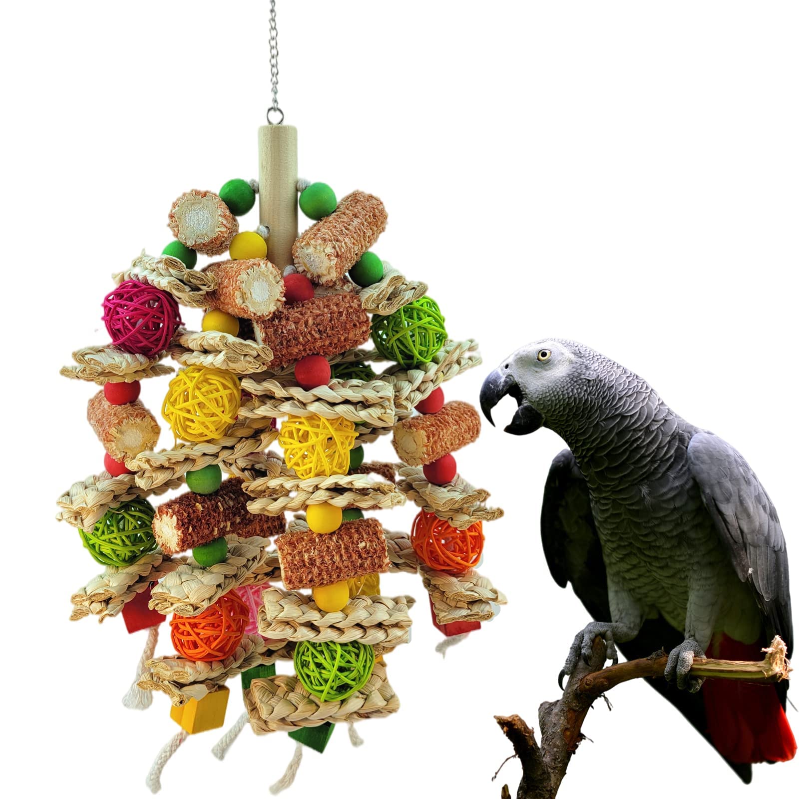 Parrot Toys, Natural Corncob Bird Chew Toys for Small and Medium Macaws, African Grey Parrots, Amazon Parrots Bird Cage