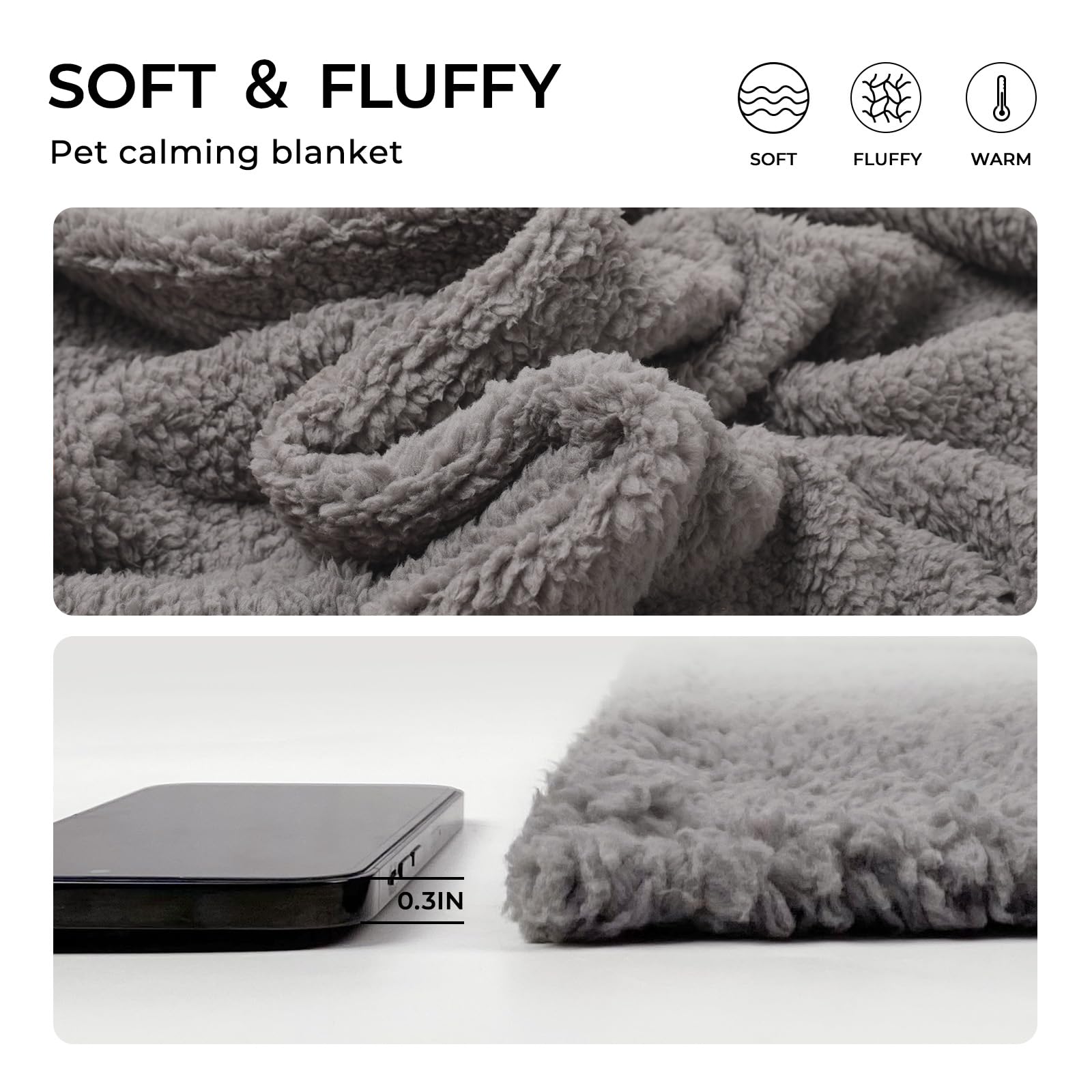 Premium Fleece Dog Blanket Soft Pet Sherpa Calming Blankets Throw For Dog Puppy Cat, Grey Small (20X30)