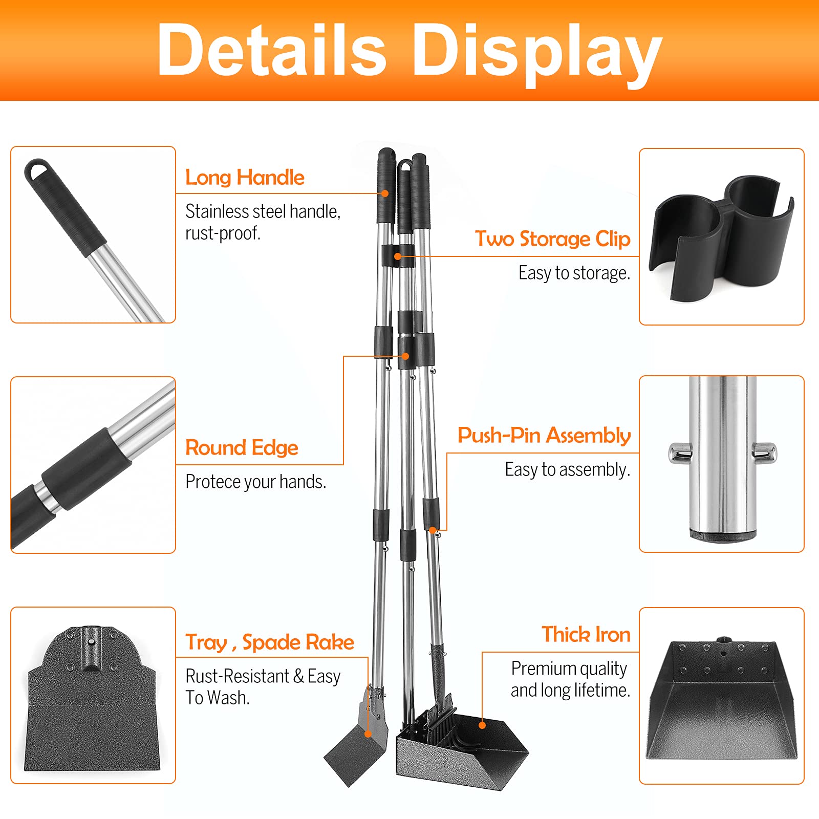 Luffwell Dog Pooper Scooper, Large Tray Rake And Spade Poop Scoop, Long Handle Steel Stainless Poop Scooper For Heavy Duty, Great For Pet Waste Of Small, Medium, Large Dogs