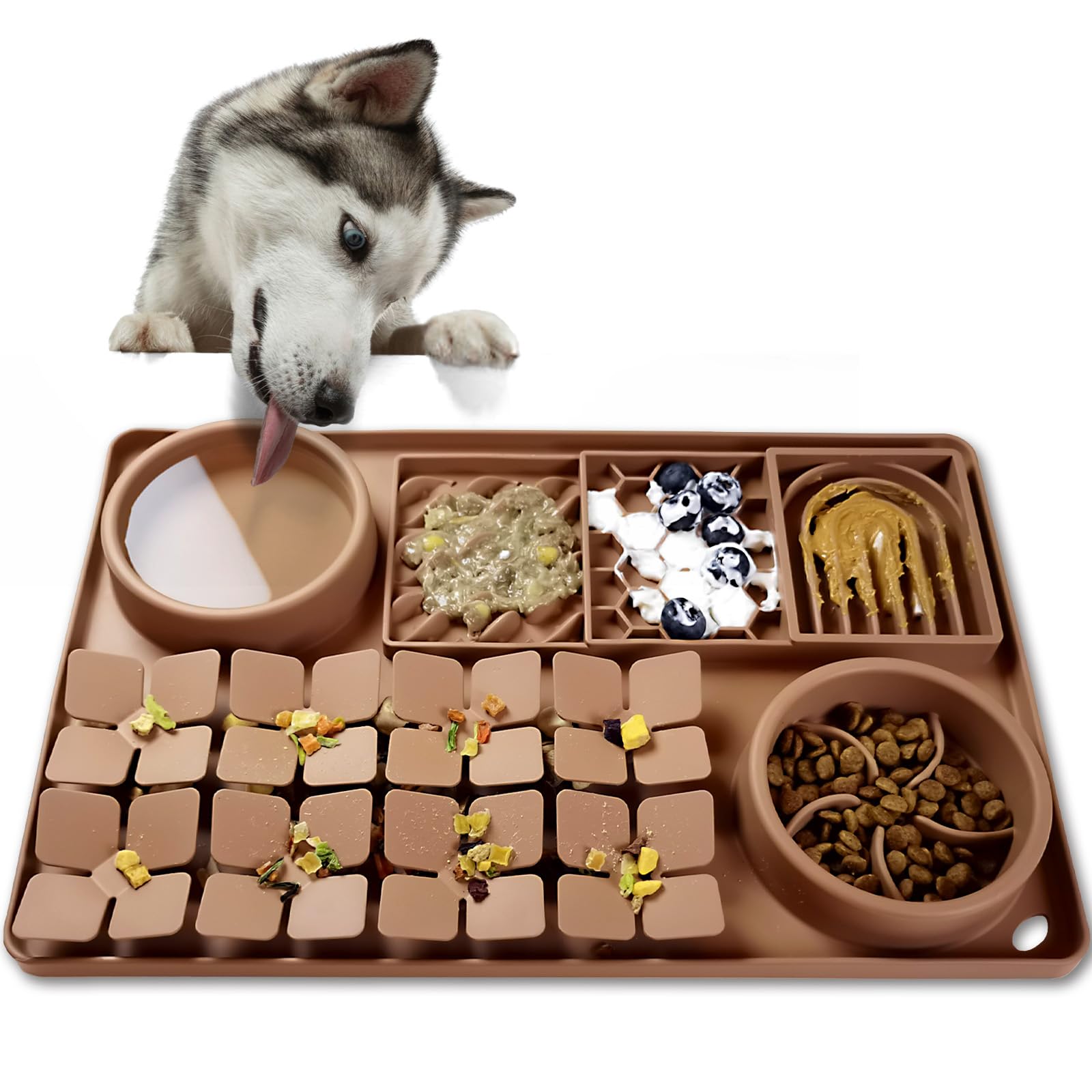 Ourmiao 4-In-1 Silicone Snuffle Mat For Dogs, Dog Slow Feeder Bowl & Lick Mat With Suction Cups, Dog Puzzle Feeder Toy Sniff Mat