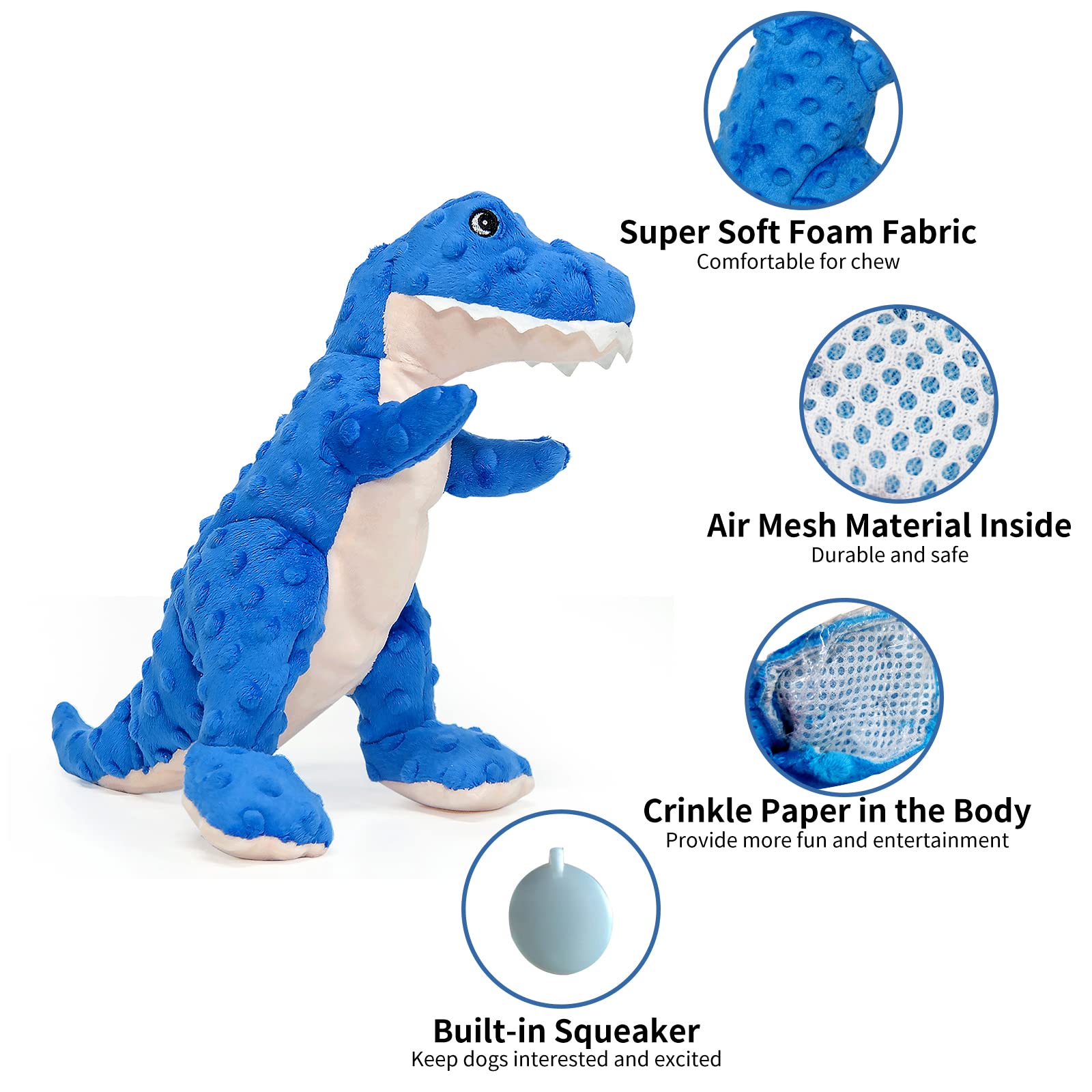 Dododola Stuffed Dog Toys Durable Plush Dog Toy With Crinkle Paper Cute Dinosaur Squeaky Dog Toys Dog Chew Toys For Medium Large Breed