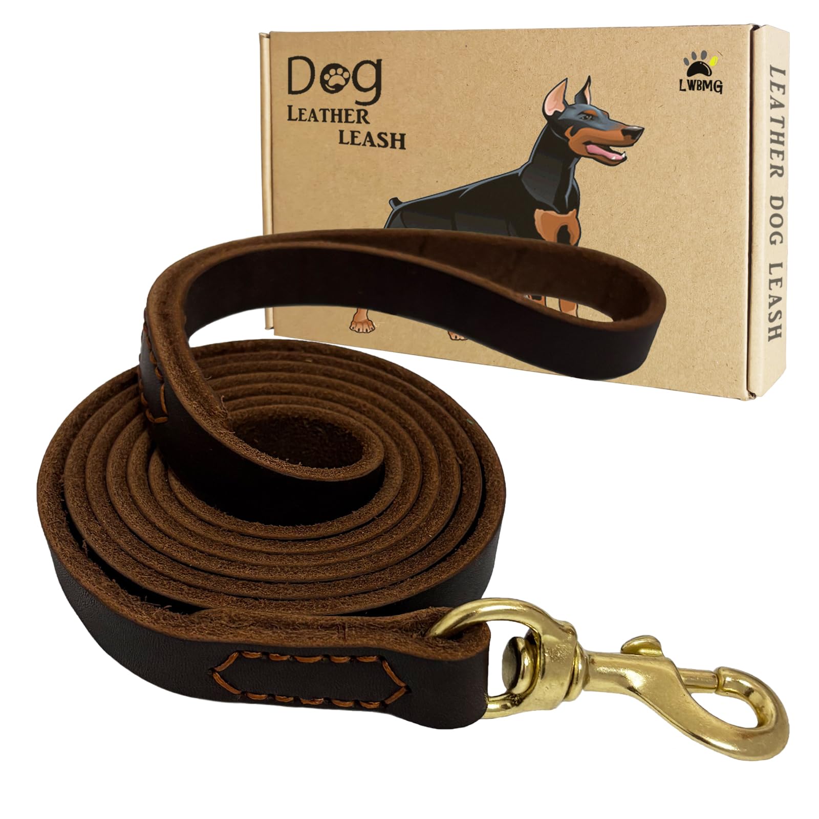 Leather Dog Leash 5Ft X 3/4 Inch, Heavy Duty Genuine Leather Braided Dog Training Leash, Soft And Strong Cowhide Dog Leashes For
