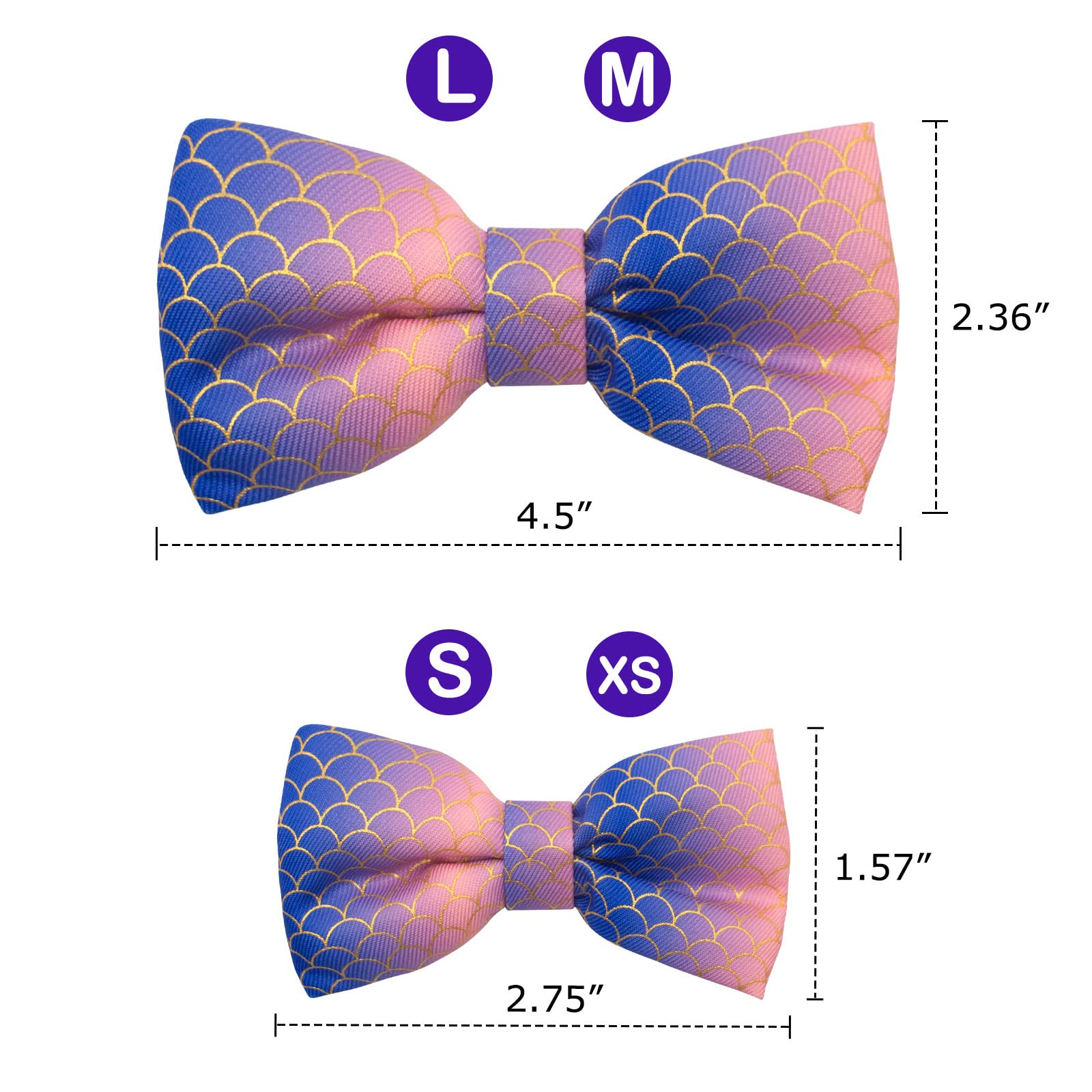 Azuza Bowtie Dog Collar Mermaid, Soft & Comfy Dog Collar With Removable Bow Gradient Color Size Adjustable Dog Collars For Puppy