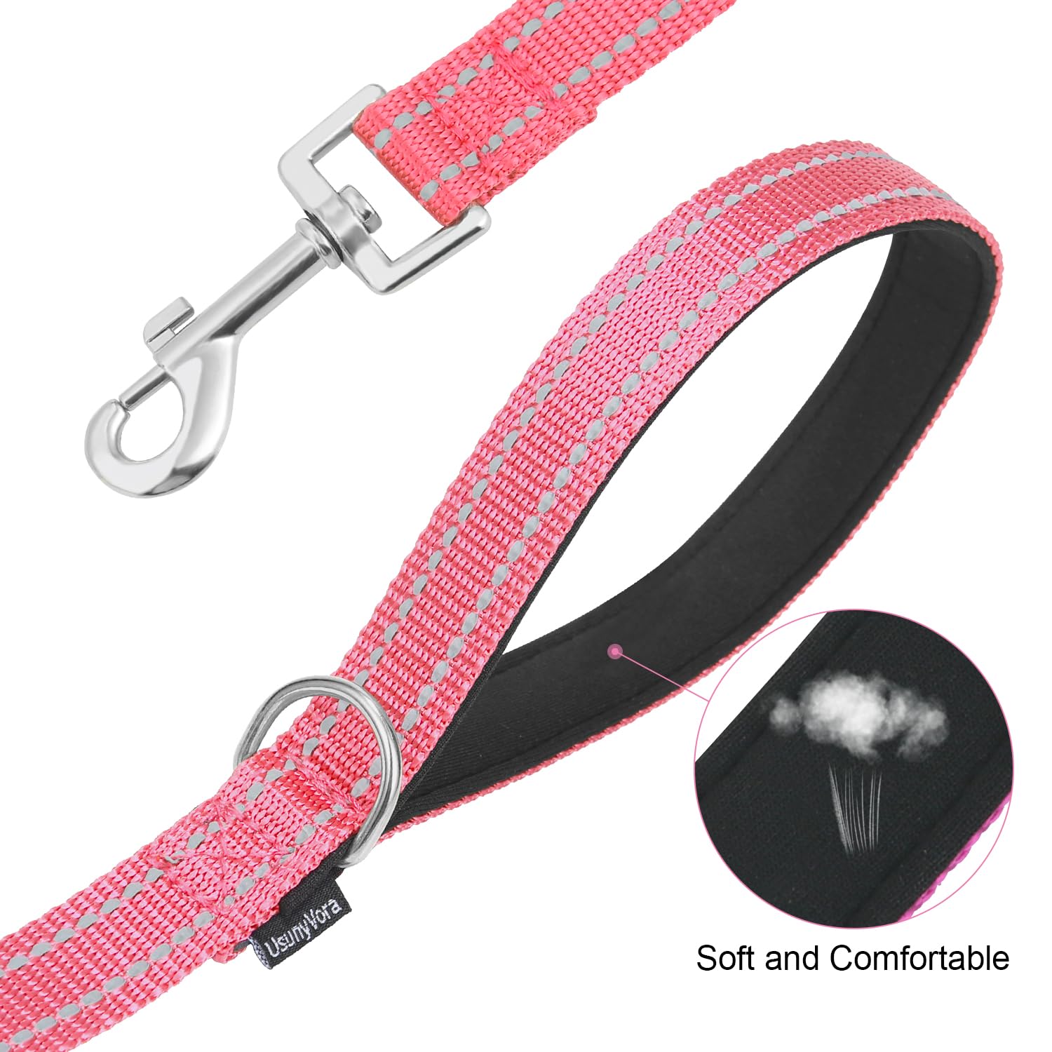 Usunyvora Reflective Nylon Dog Leash For Walking,Strong Dog Leash With Padded Handle For Medium And Large Dogs,4 Ft,Hot Pink