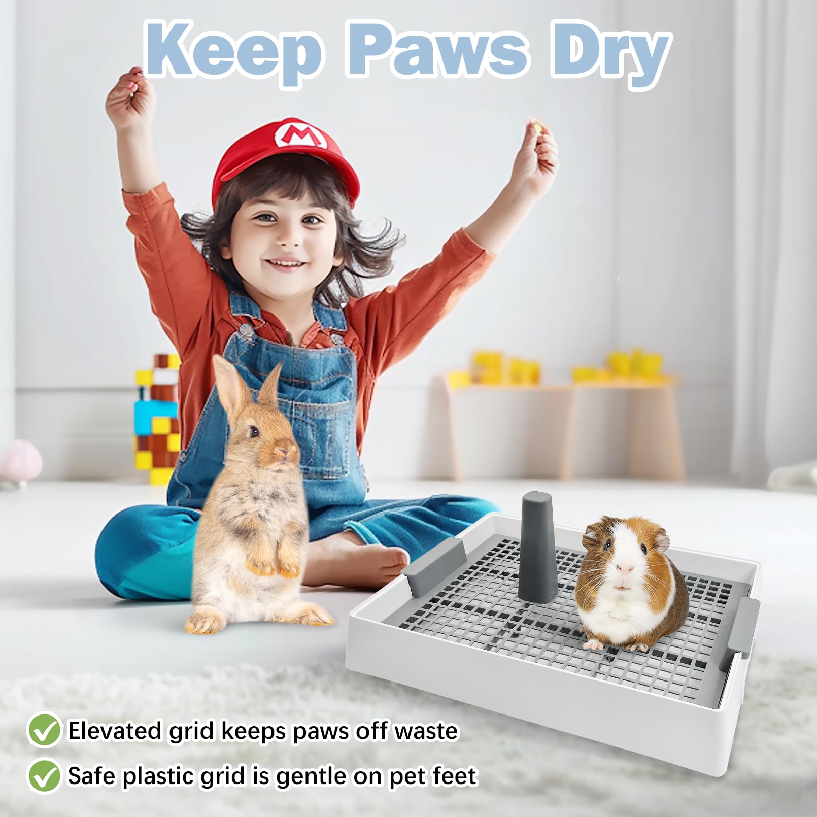 Tfwadmx Rabbit Large Litter Box 16'' X 12'' Bunny Litter Pan Guinea Pig Litter Tray With Grate For Rabbit Hamster Ferret Rats Gu