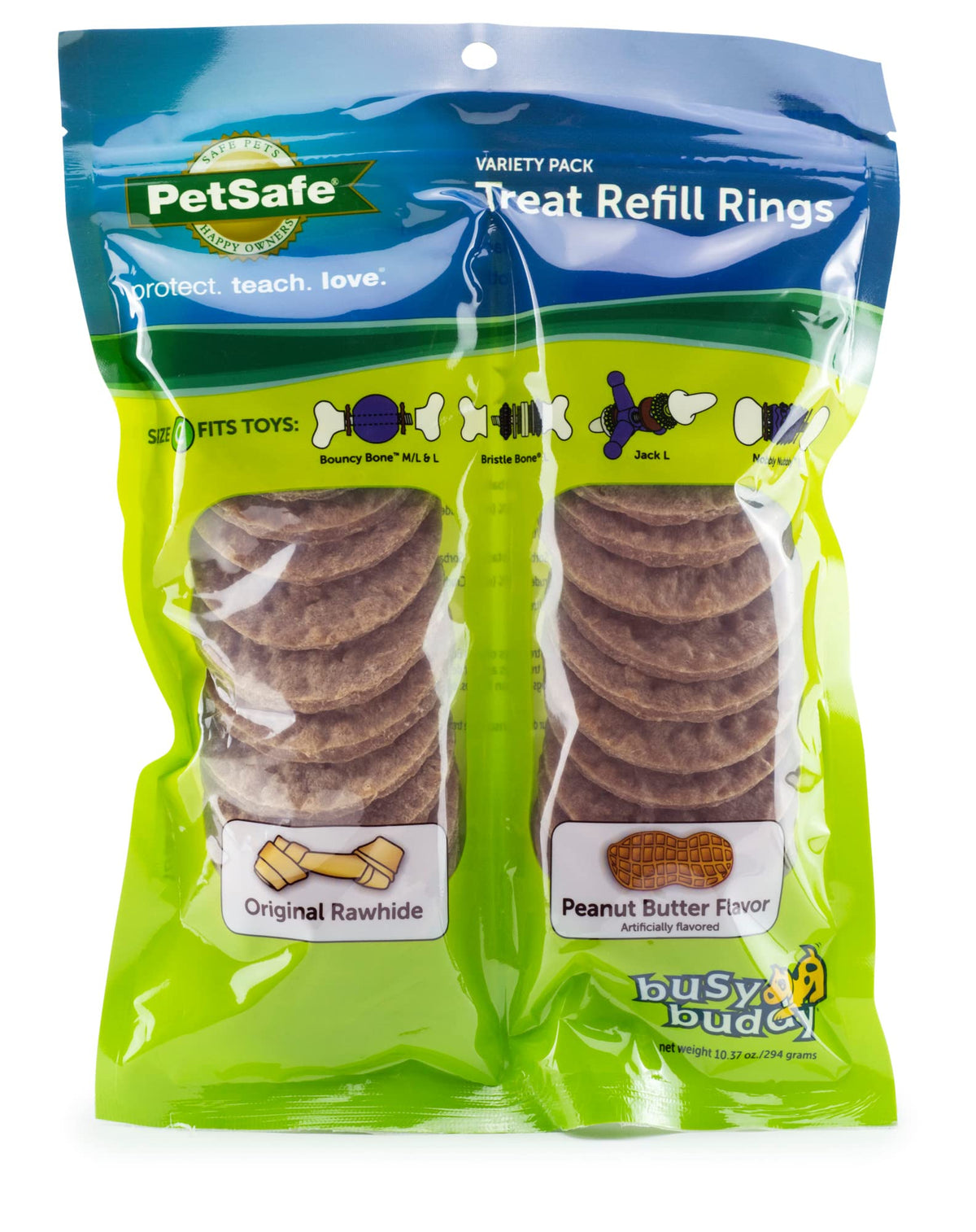 Petsafe® Rawhide Treat Ring Refills, Variety Pack, Size C, Original Rawhide And Peanut Butter Flavor, Replacement Treats Busy Buddy Treat Ring Holding Toys