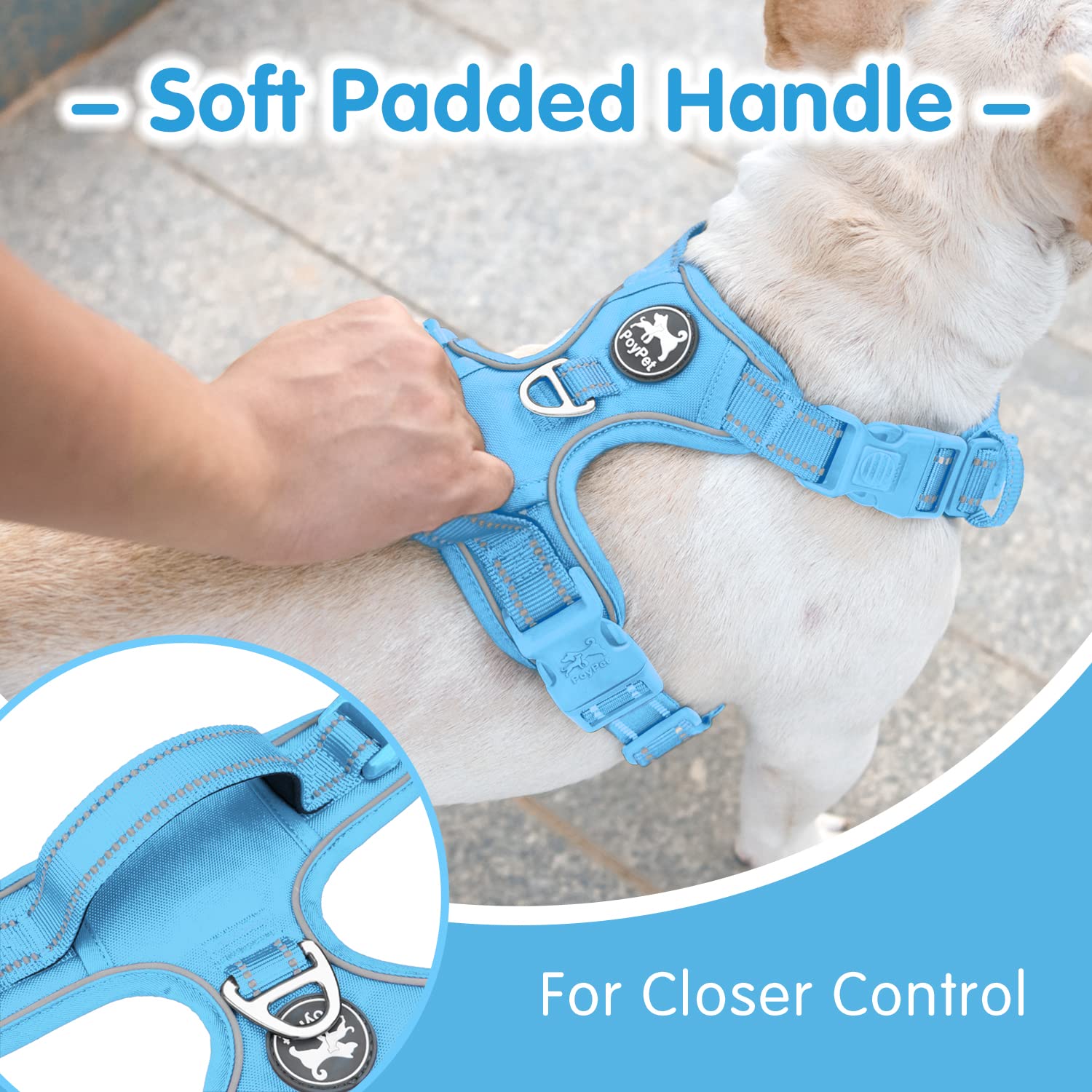 Poypet No Pull Dog Harness And 5 Feet Leash Set, Release On Neck Reflective Adjustable Pet Vest, Front & Back 2 D-Ring And Soft